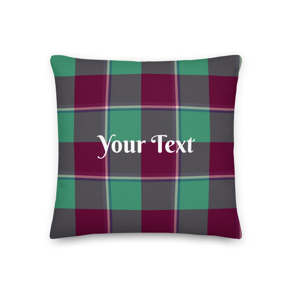 Personalized Ocean Green and Mulberry Wood Plaid Pillow - Scottish Squares
