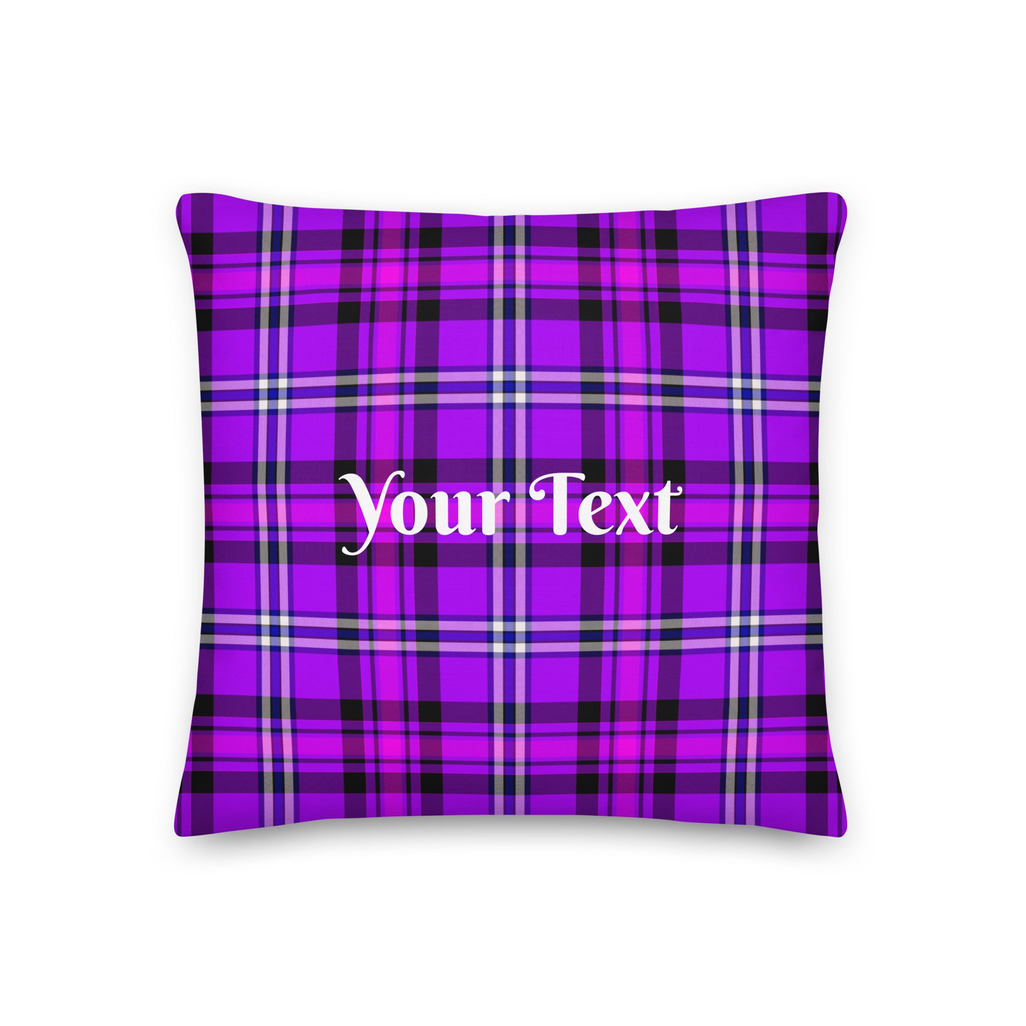 Personalized Electric Violet and Fuchsia Throw Pillow - Scottish Squares
