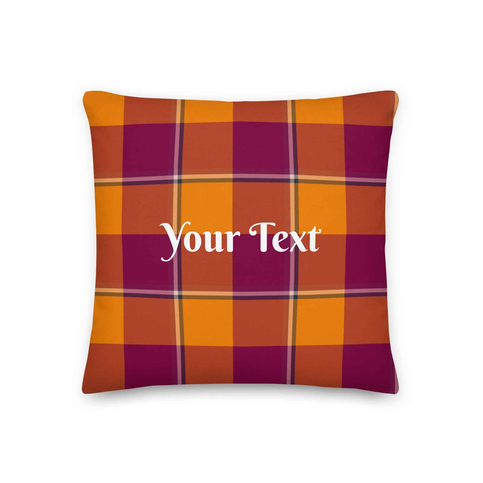Personalized Tahiti Gold and Rose Bud Cherry Plaid Throw Pillow - Scottish Squares