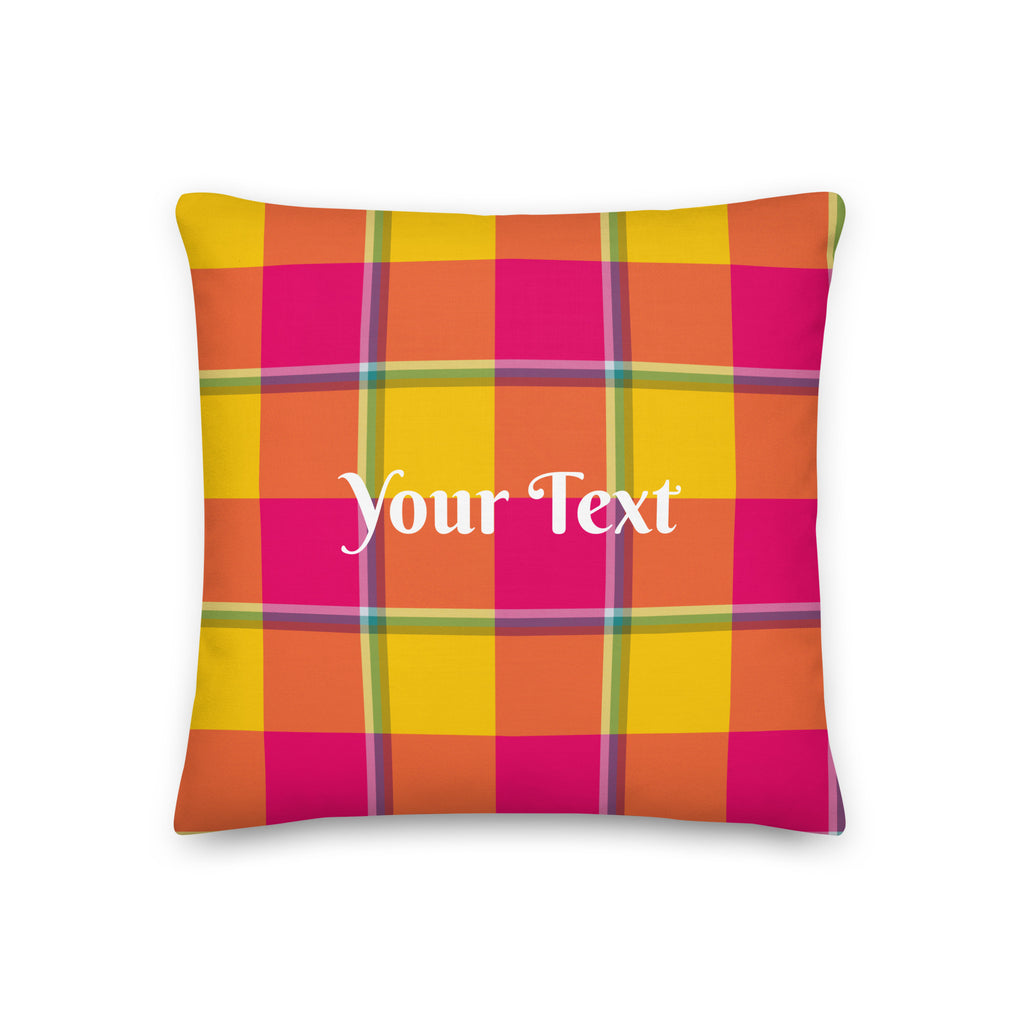 Personalized Corn and Razzmatazz Plaid Throw Pillow - Scottish Squares