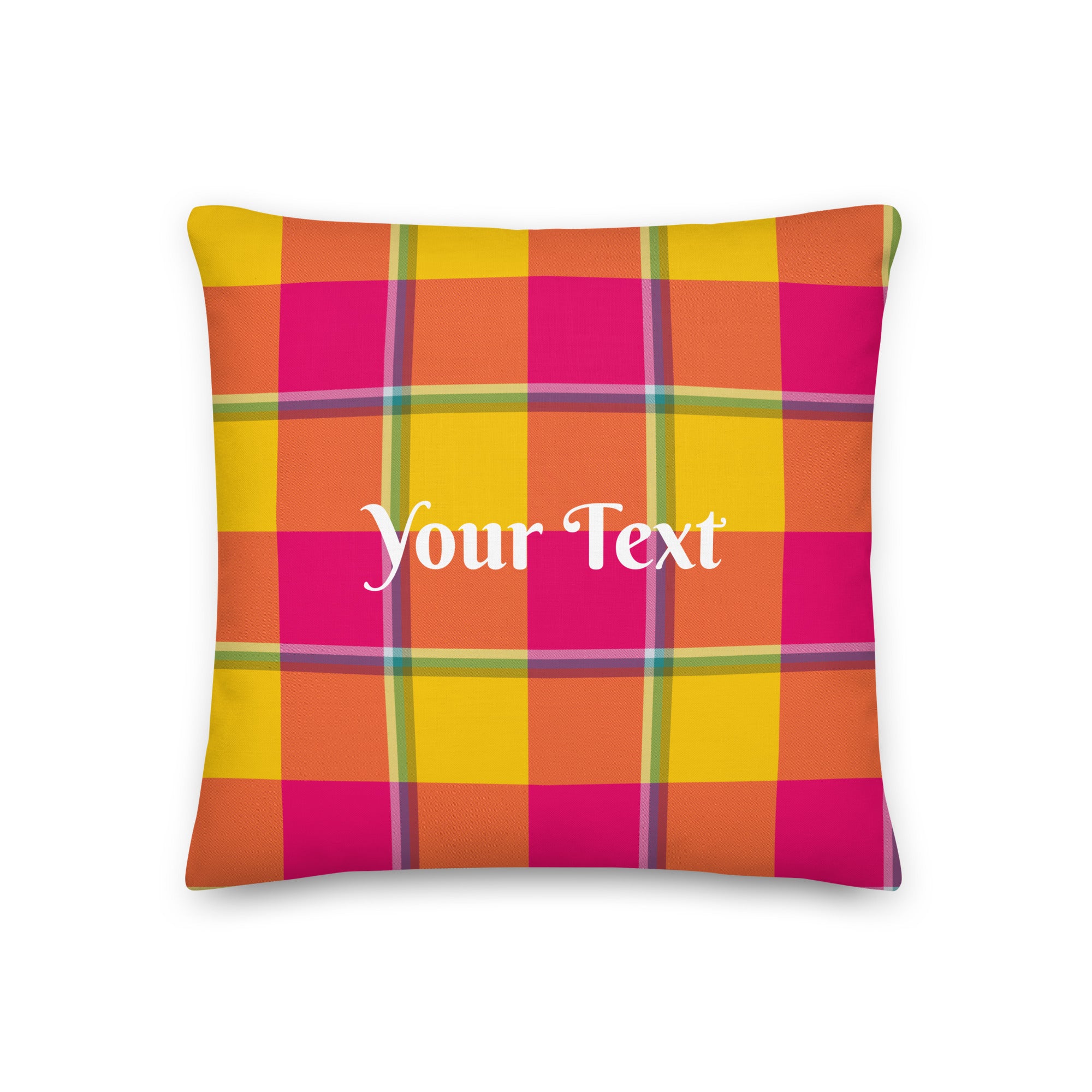 Personalized Corn and Razzmatazz Plaid Throw Pillow - Scottish Squares