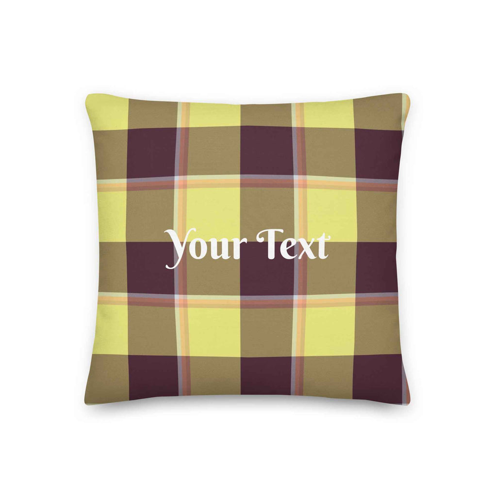 Personalized Flax and Livid Brown Plaid Throw Pillow - Scottish Squares