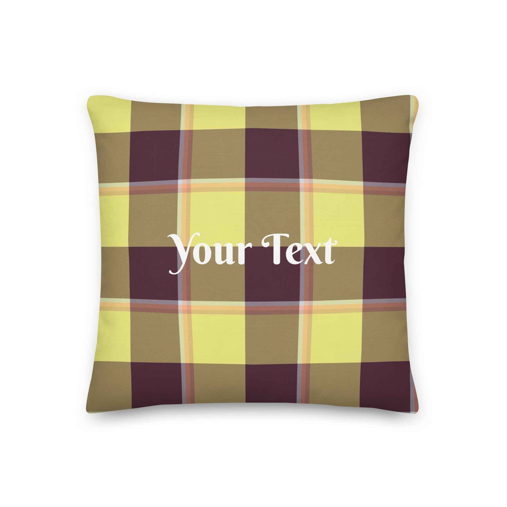Personalized Flax and Livid Brown Plaid Throw Pillow - Scottish Squares