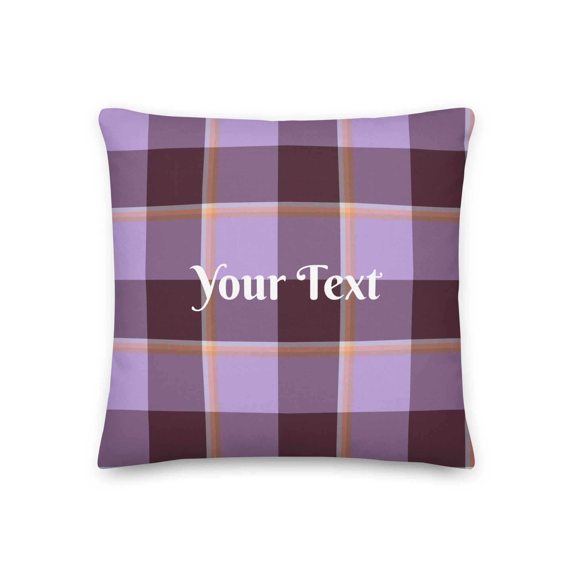 Personalized Light Wisteria and Livid Brown Plaid Throw Pillow - Scottish Squares
