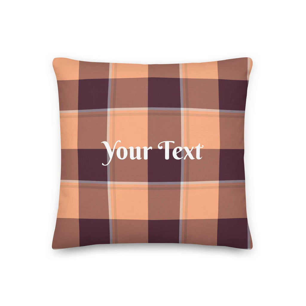Personalized Hit Pink and Livid Brown Plaid Throw Pillow - Scottish Squares