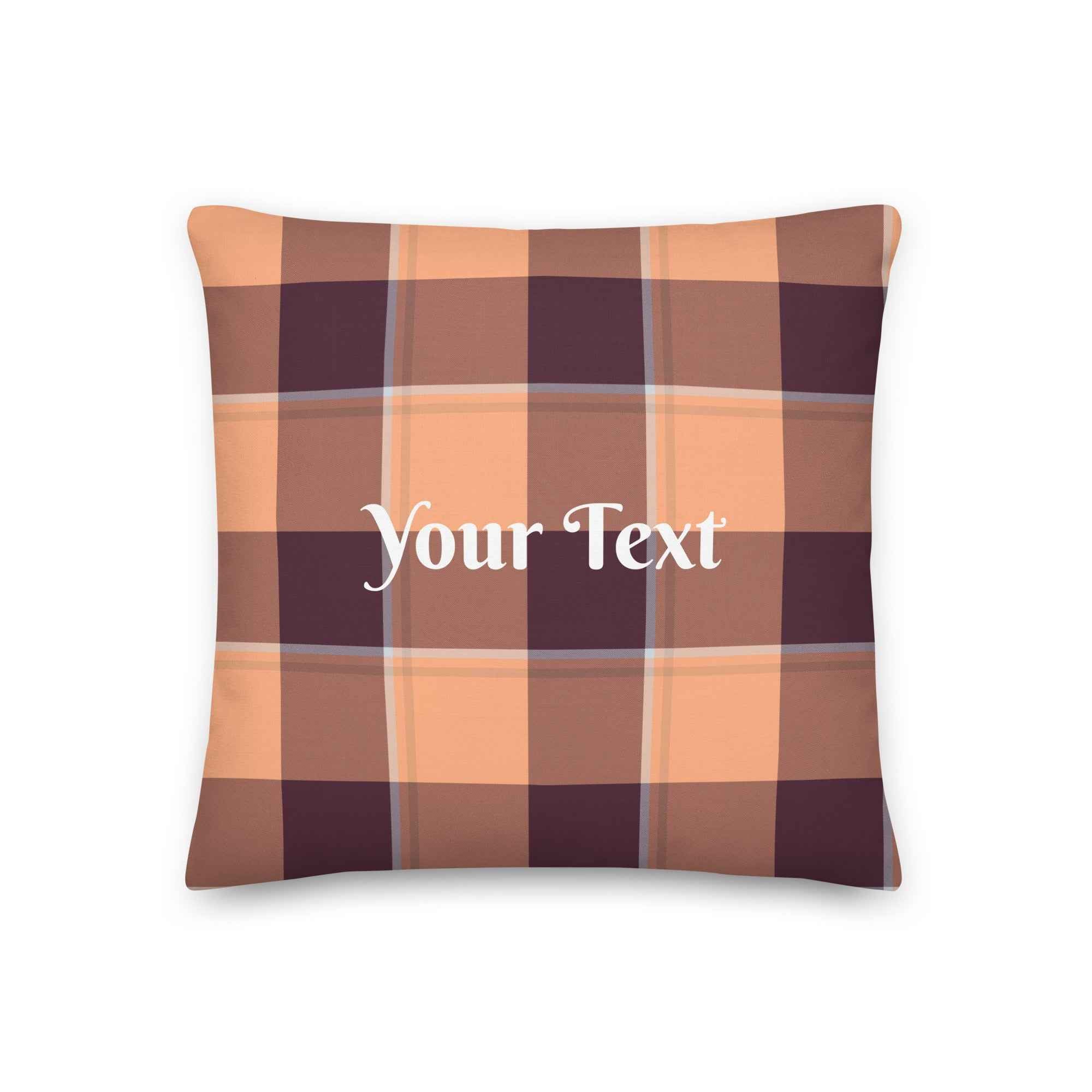 Personalized Hit Pink and Livid Brown Plaid Throw Pillow - Scottish Squares