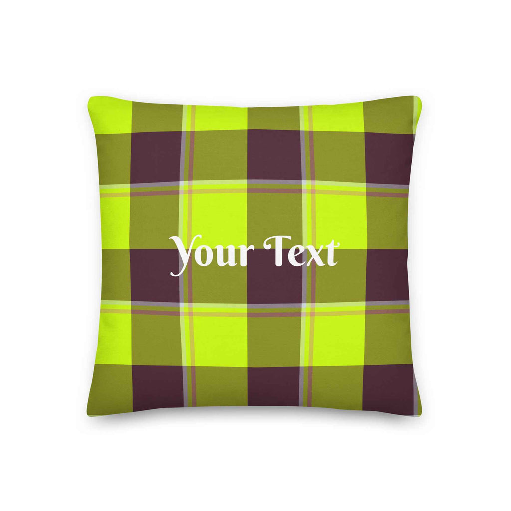 Personalized Electric Lime and Livid Brown Plaid Throw Pillow - Scottish Squares