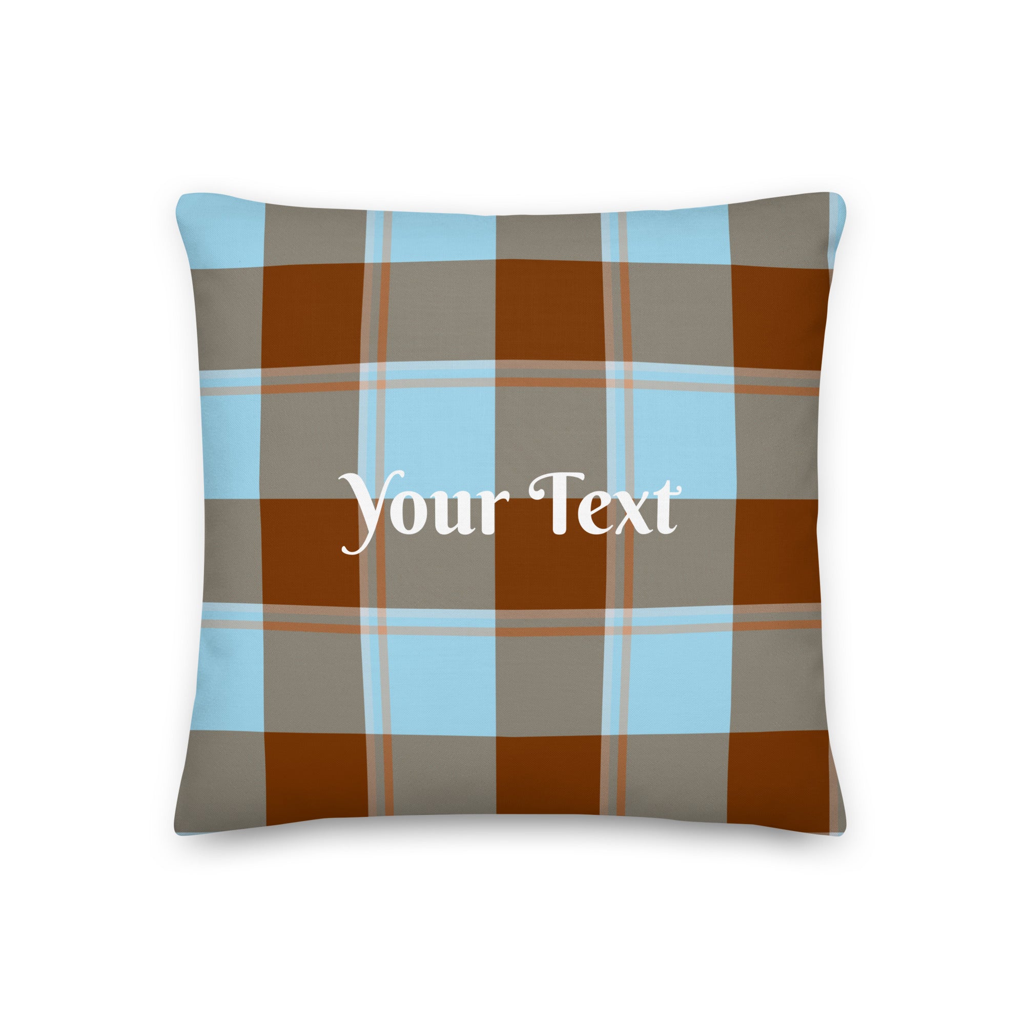 Personalized Blizzard Blue and Livid Brown Plaid Throw Pillow - Scottish Squares
