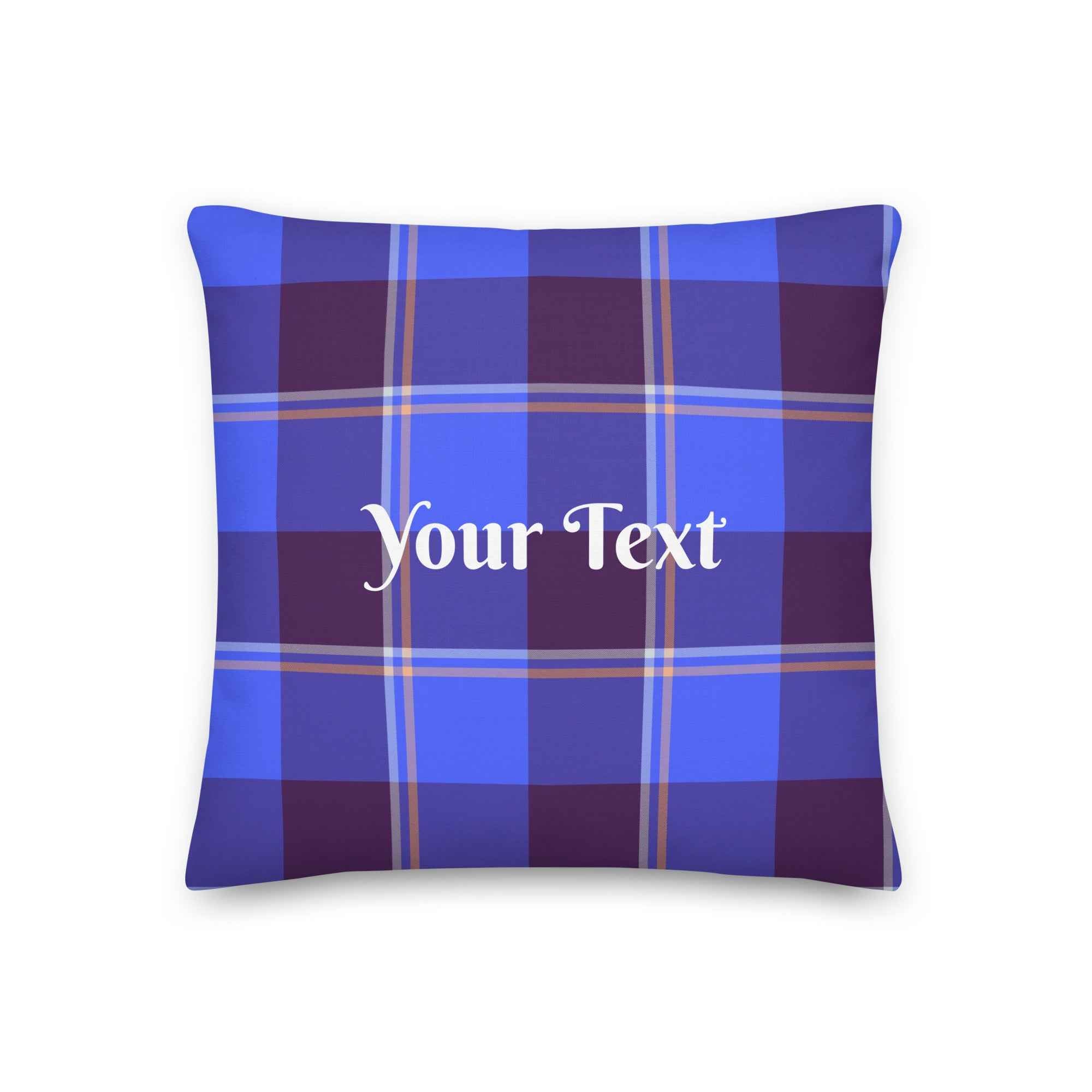 Personalized Cornflower Blue and Livid Brown Plaid Throw Pillow - Scottish Squares