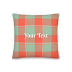 Personalized Spring Rain and Persimmon Plaid Throw Pillow - Scottish Squares