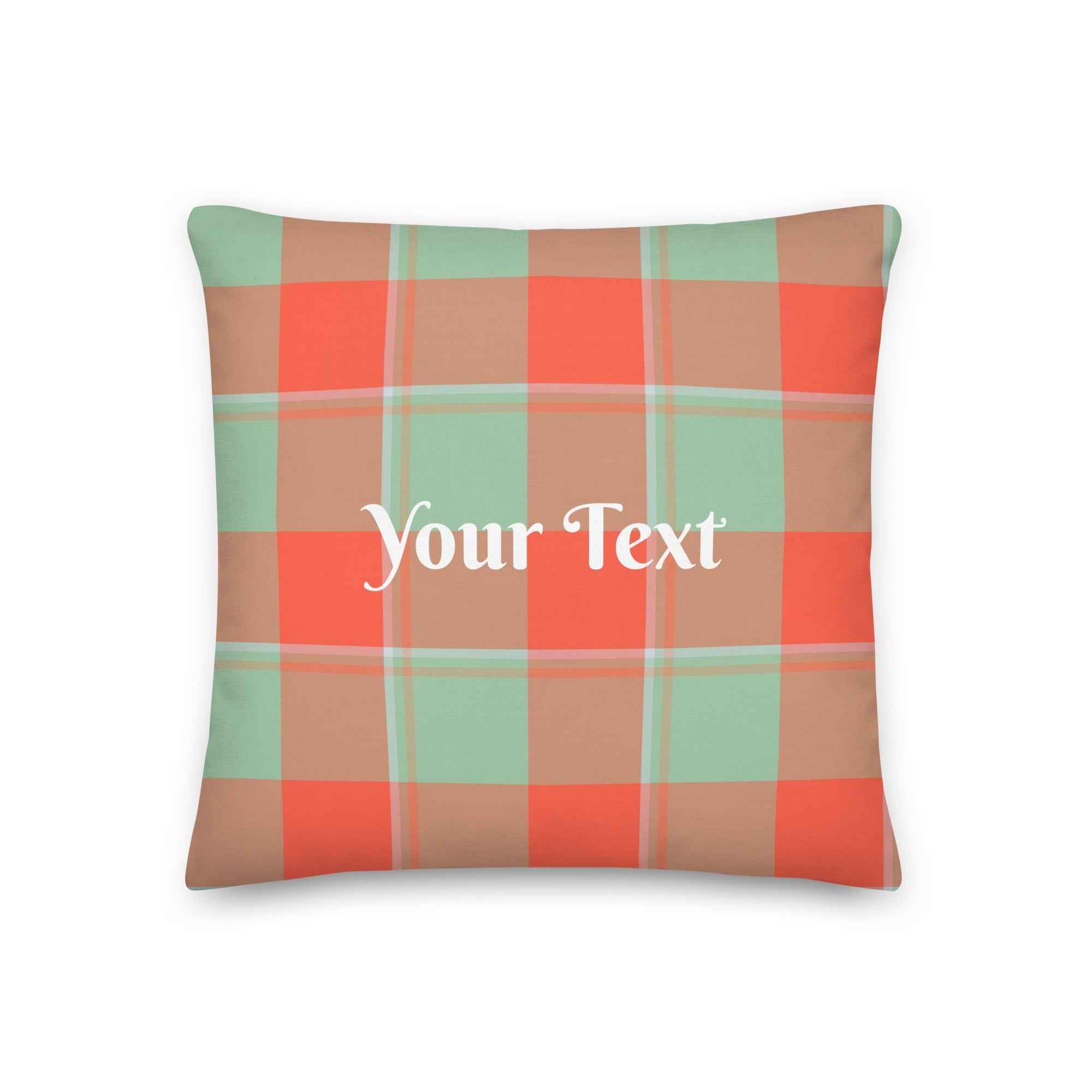 Personalized Spring Rain and Persimmon Plaid Throw Pillow - Scottish Squares
