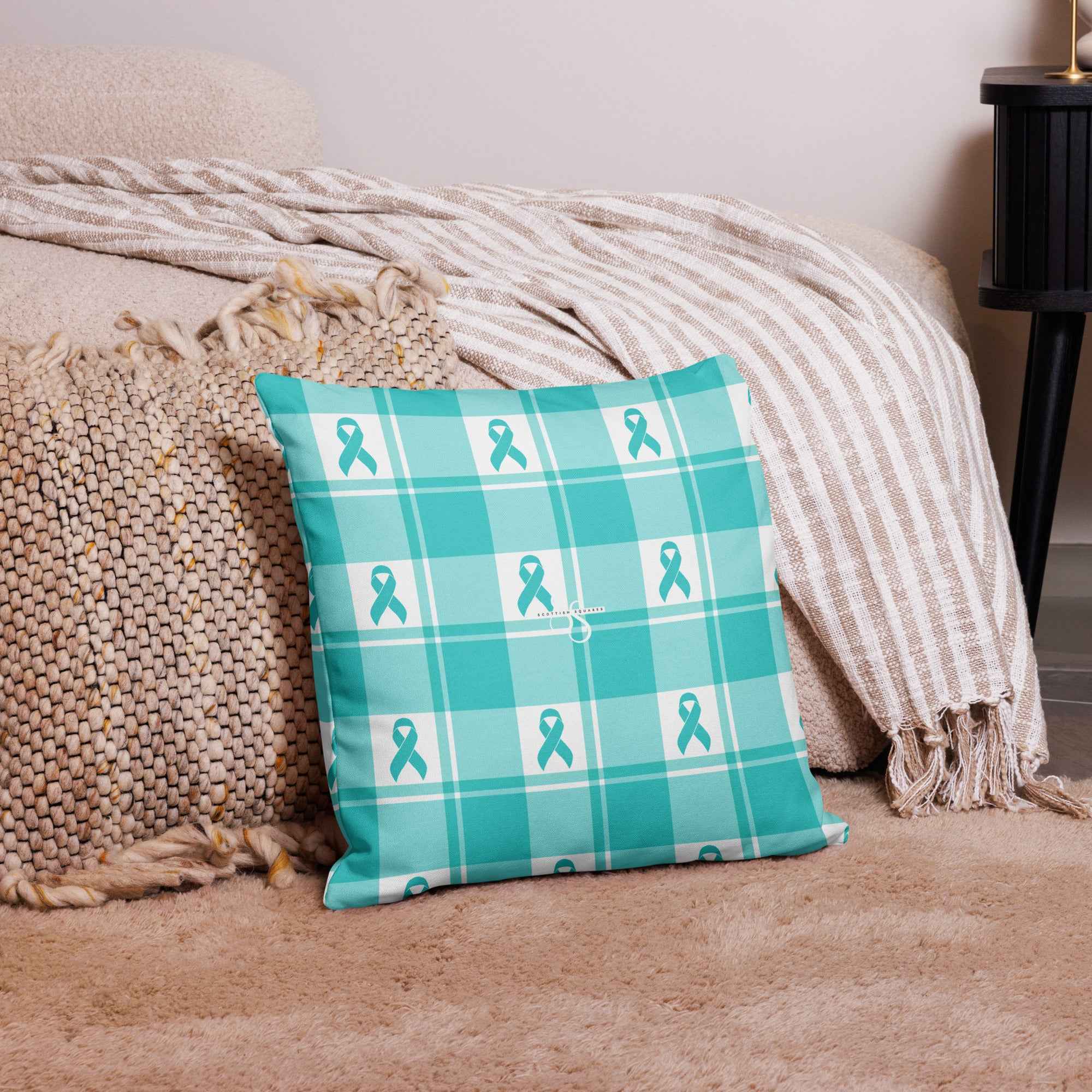 Throw Pillow Ovarian Cancer Awareness Plaid - Scottish Squares