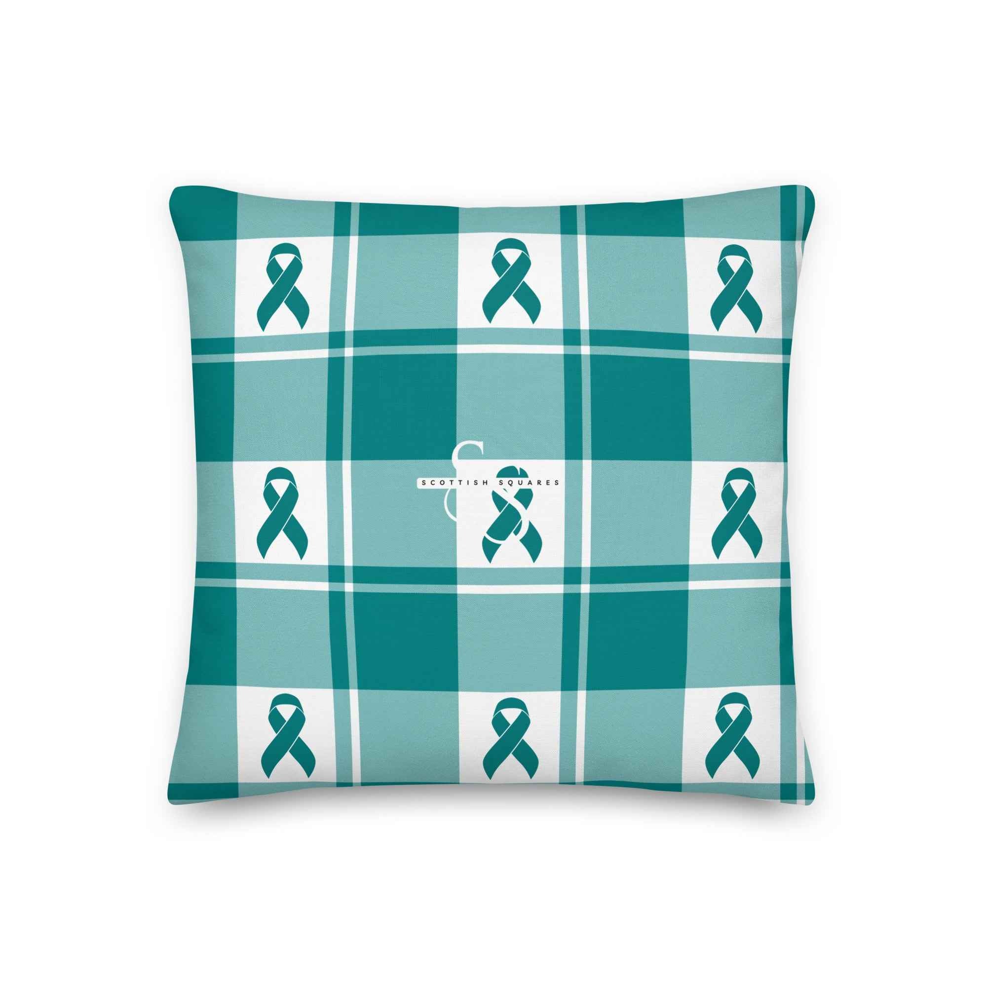 Throw Pillow Cervical Cancer Awareness Plaid, Teal Ribbon, Supportive Gift Default Title - Scottish Squares