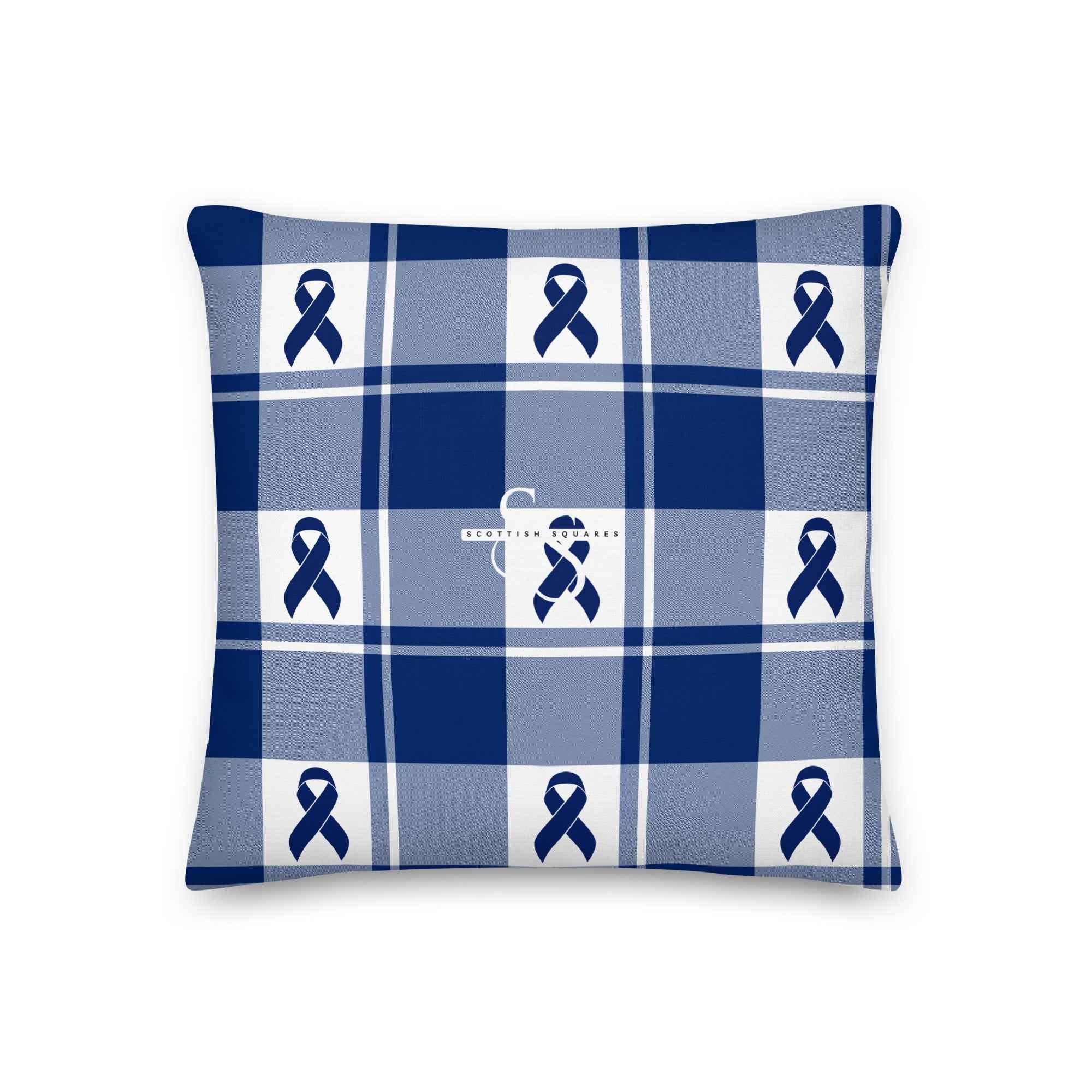 Throw Pillow Colorectal Cancer Awareness Plaid, Dark Blue Ribbon, Supportive Gift Default Title - Scottish Squares