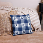 Throw Pillow Colorectal Cancer Awareness Plaid, Dark Blue Ribbon, Supportive Gift - Scottish Squares