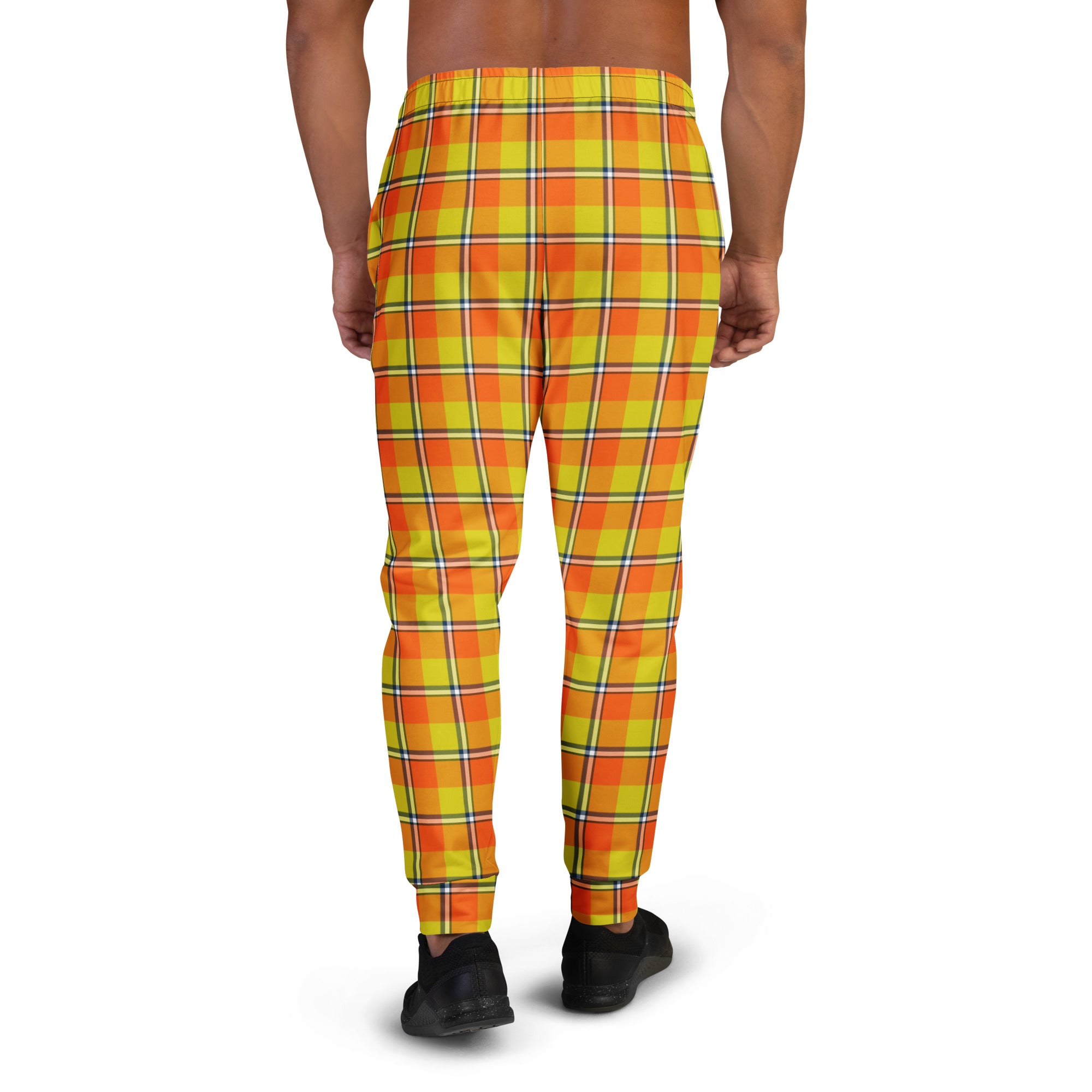 Blaze Orange and Bird Flower Plaid Men's Joggers - Scottish Squares