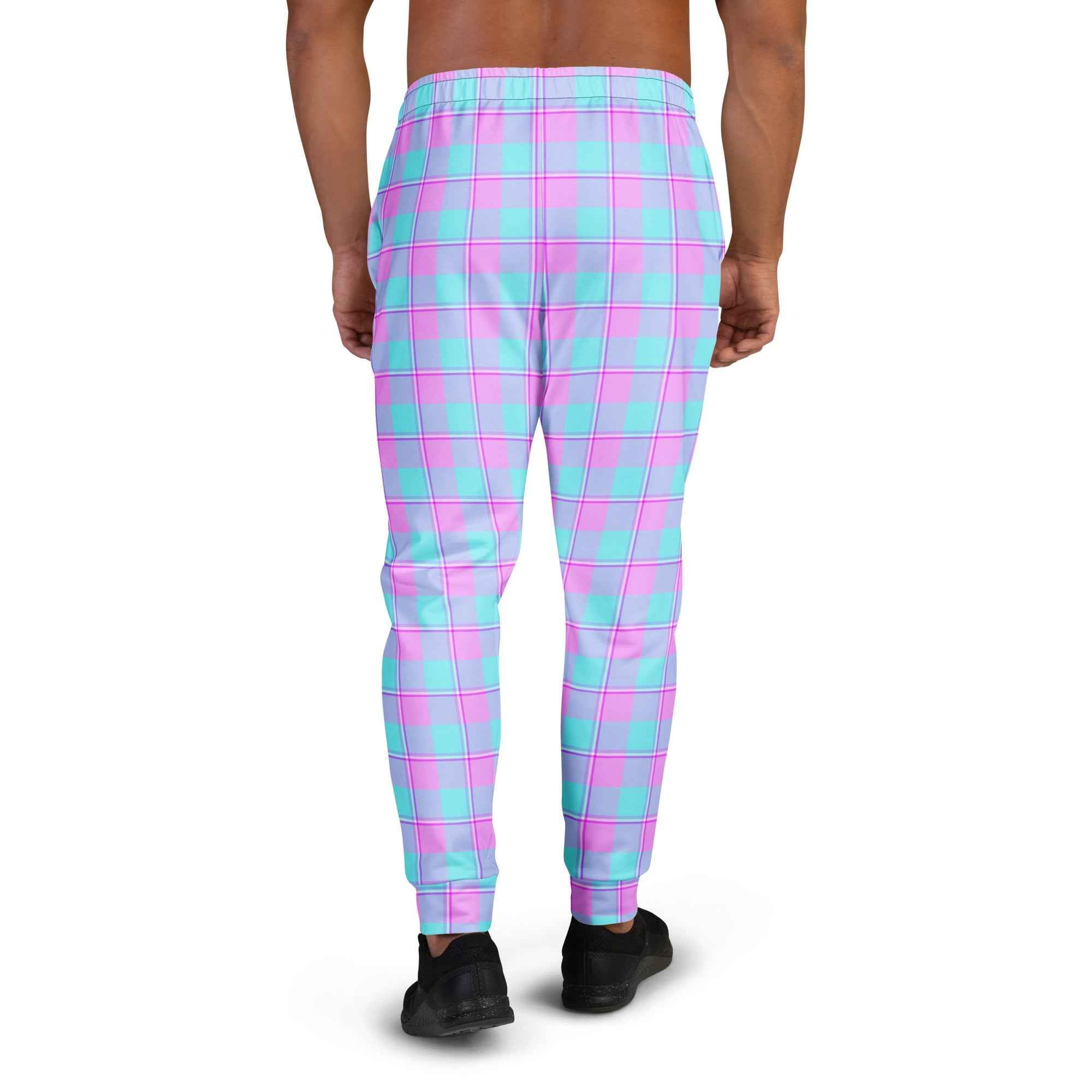 Mauve and Coastal Mist Plaid Men's Joggers - Scottish Squares