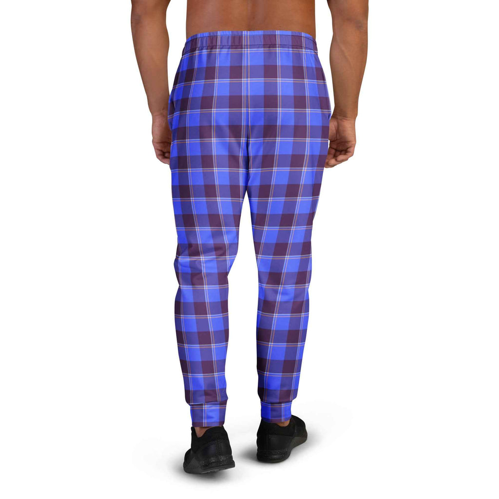 Cornflower Blue and Livid Brown Plaid Men's Joggers - Scottish Squares