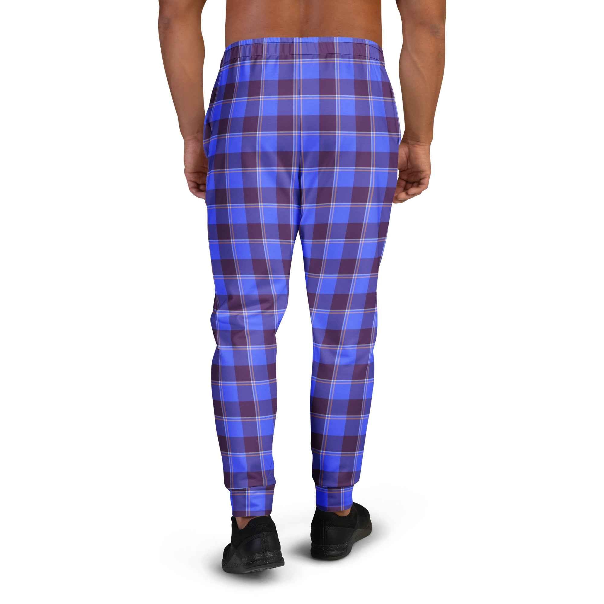 Cornflower Blue and Livid Brown Plaid Men's Joggers - Scottish Squares