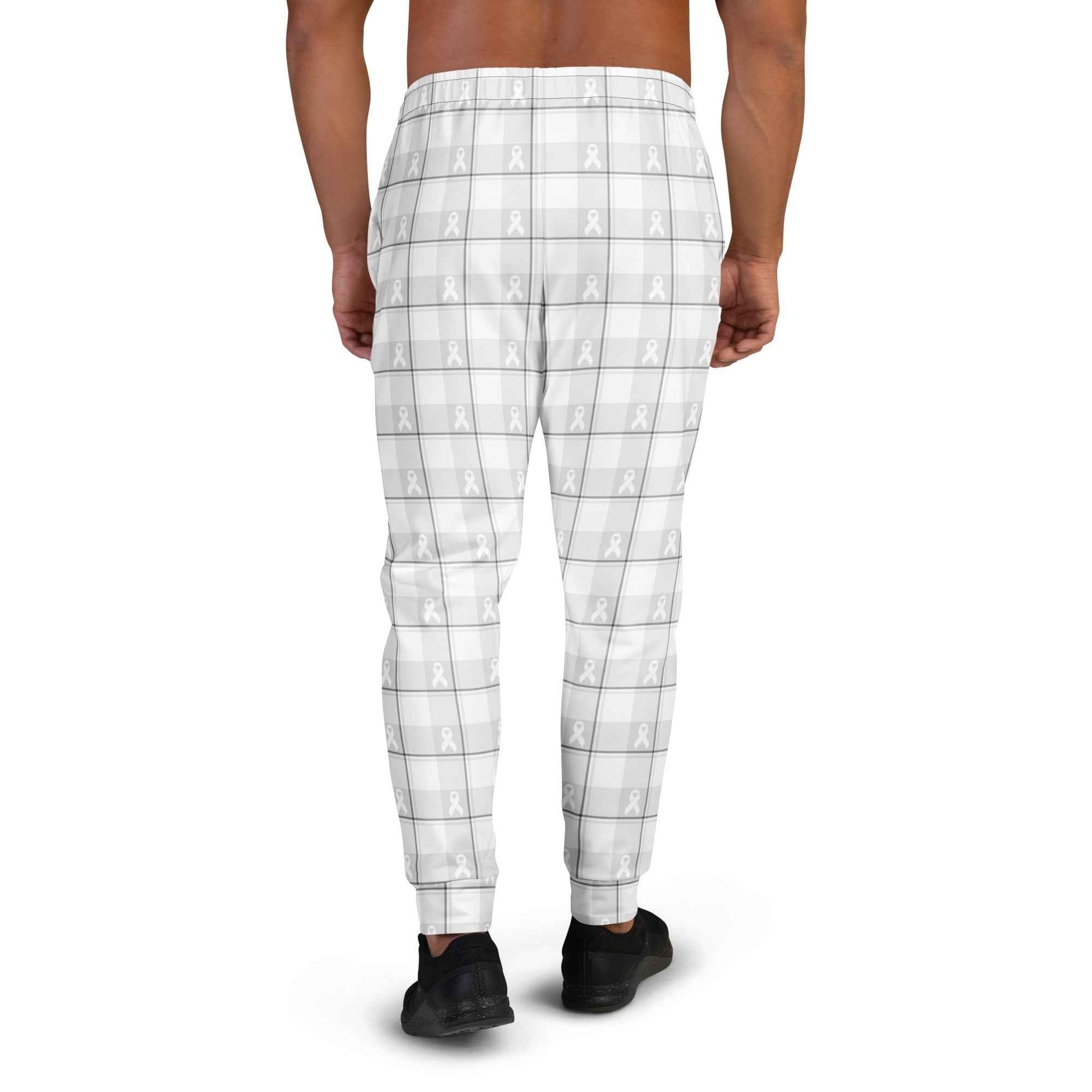 Men's Joggers Lung Cancer Awareness Plaid, White Ribbon, Supportive Gift - Scottish Squares