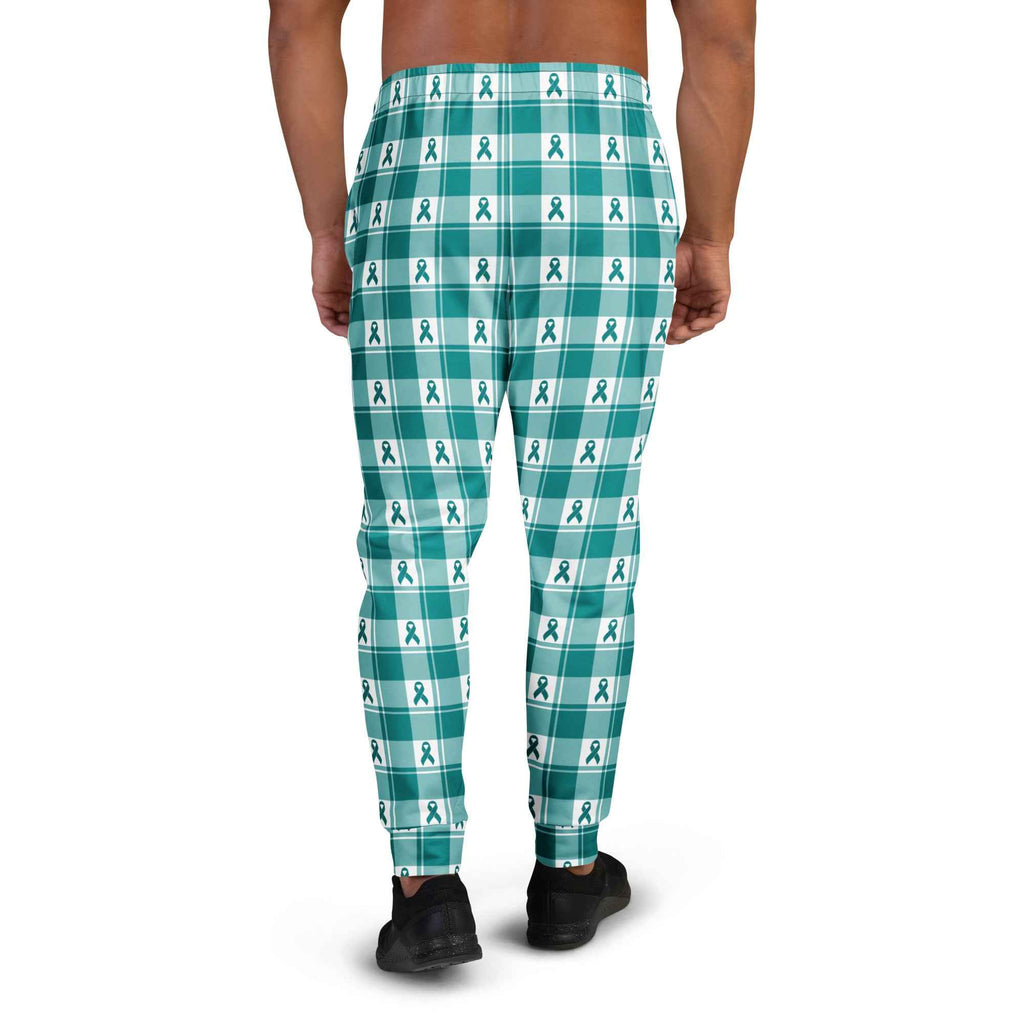 Men's Joggers Cervical Cancer Awareness Plaid, Teal Ribbon, Supportive Gift - Scottish Squares