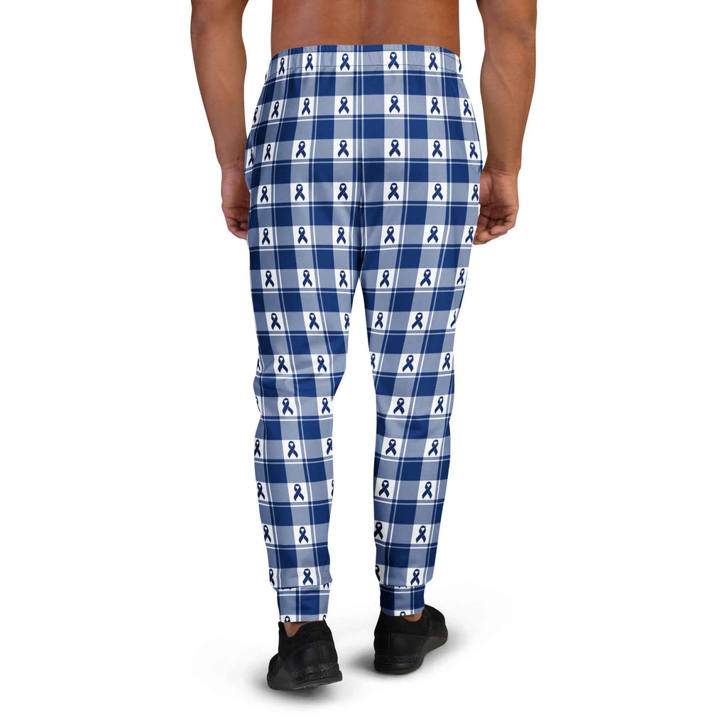 Men's Joggers Colorectal Cancer Awareness Plaid, Dark Blue Ribbon, Supportive Gift - Scottish Squares