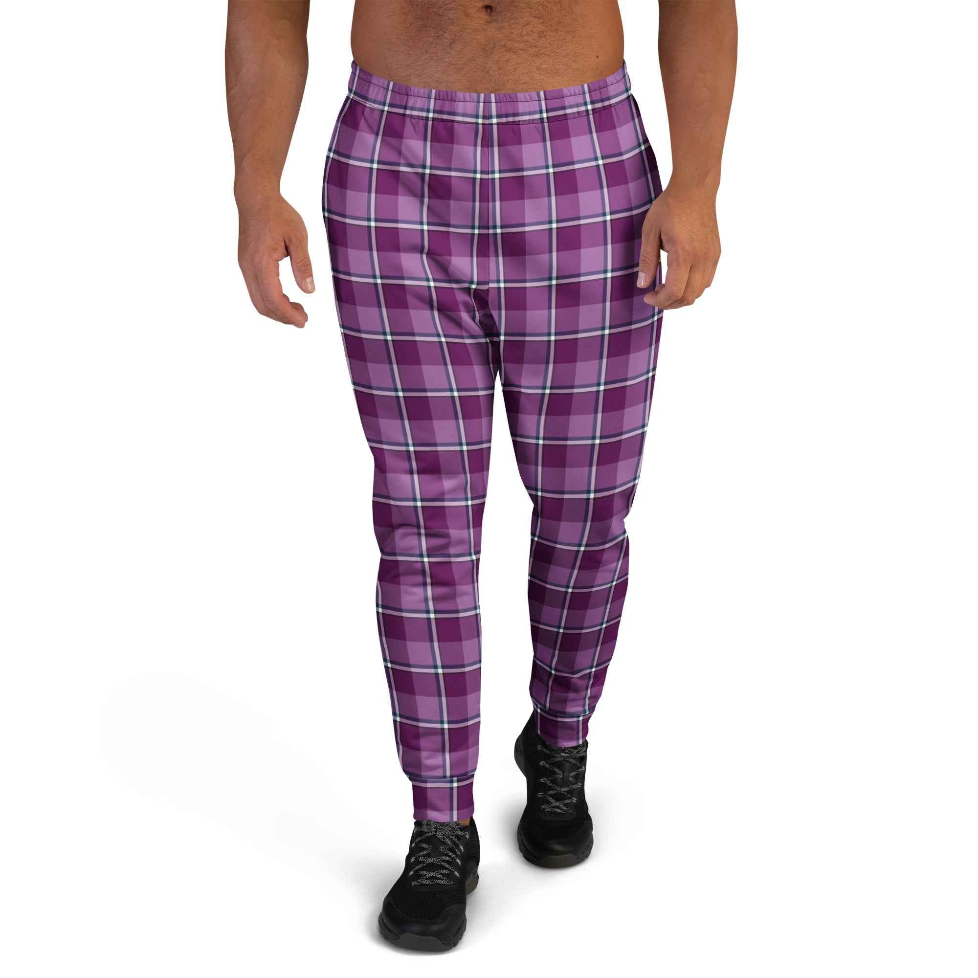 Purple and Trendy Pink Plaid Men's Joggers - Scottish Squares