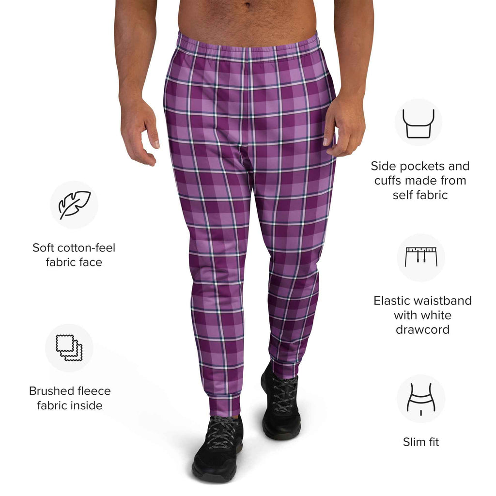 Purple and Trendy Pink Plaid Men's Joggers - Scottish Squares