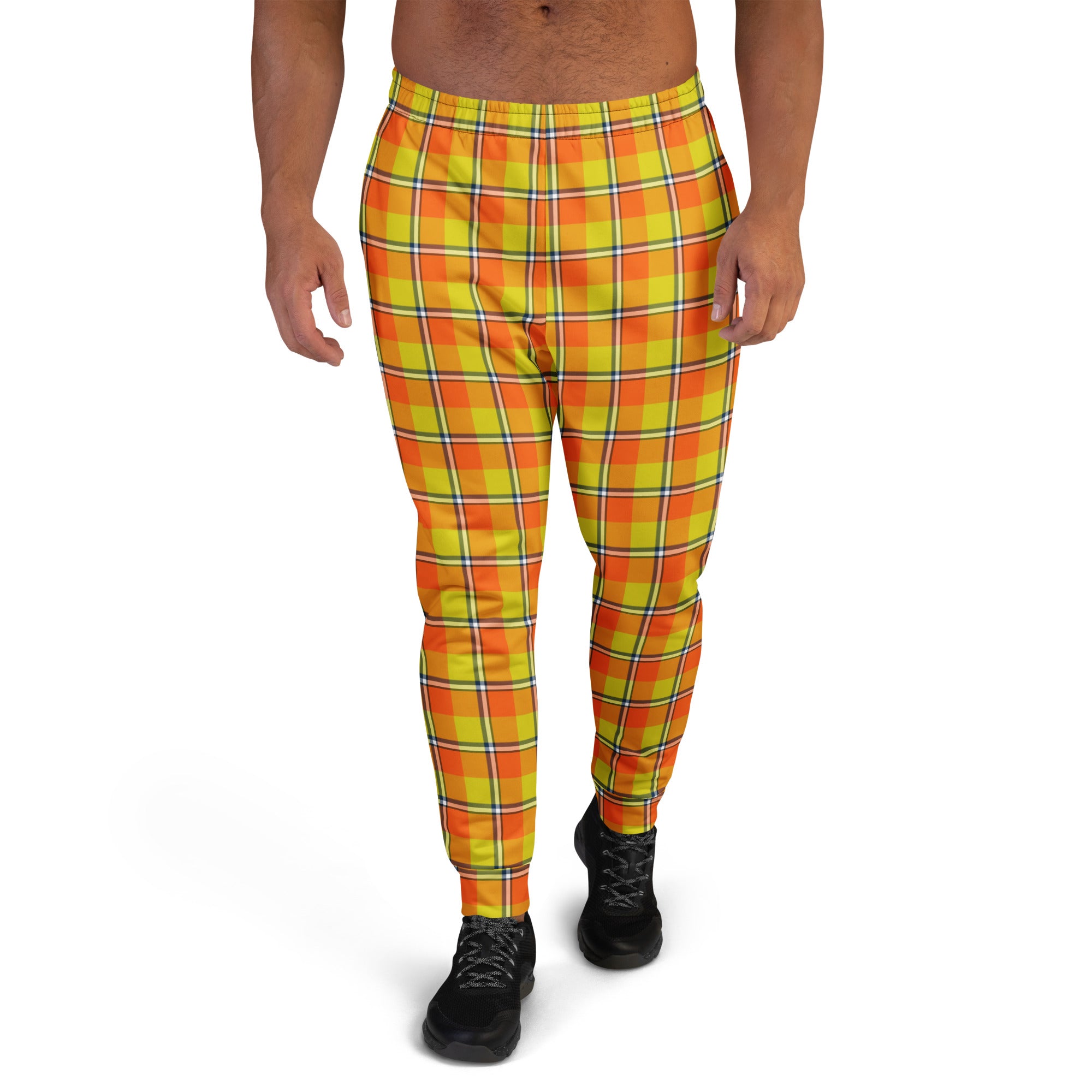 Blaze Orange and Bird Flower Plaid Men's Joggers - Scottish Squares