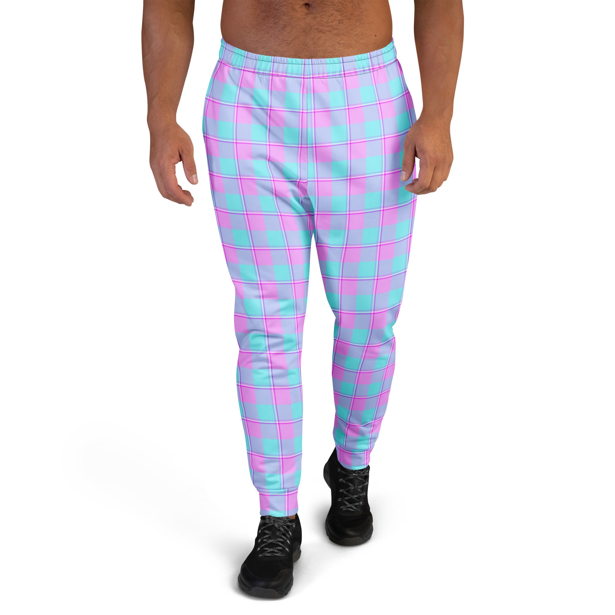 Mauve and Coastal Mist Plaid Men's Joggers - Scottish Squares