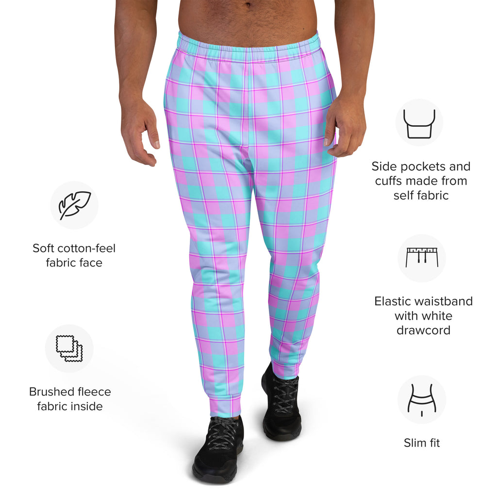 Mauve and Coastal Mist Plaid Men's Joggers - Scottish Squares