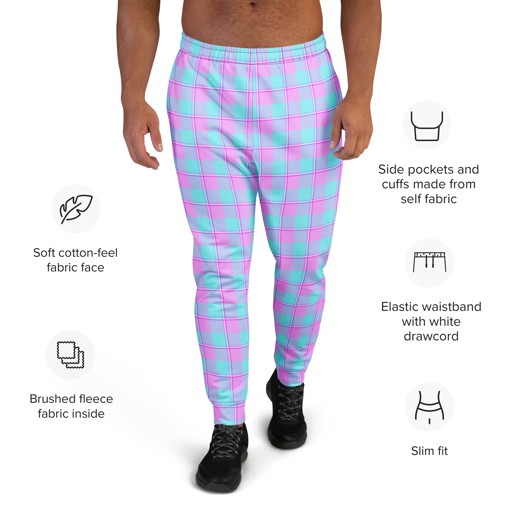Mauve and Coastal Mist Plaid Men's Joggers - Scottish Squares