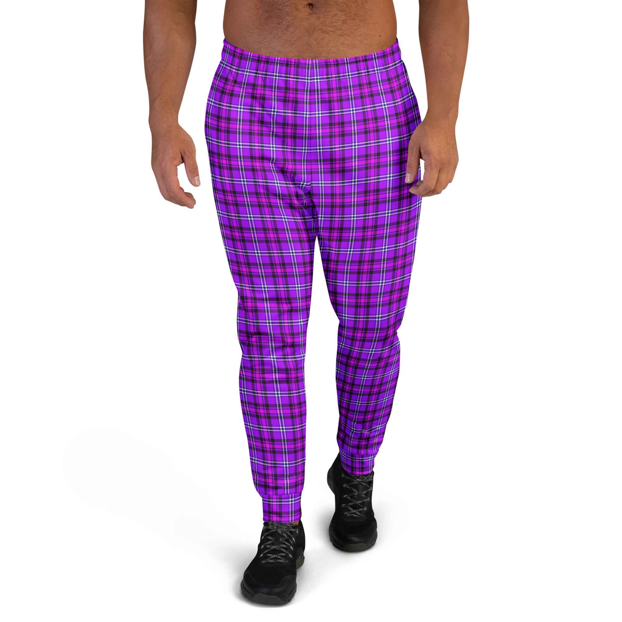 Electric Violet and Fuchsia Plaid Men's Joggers - Scottish Squares