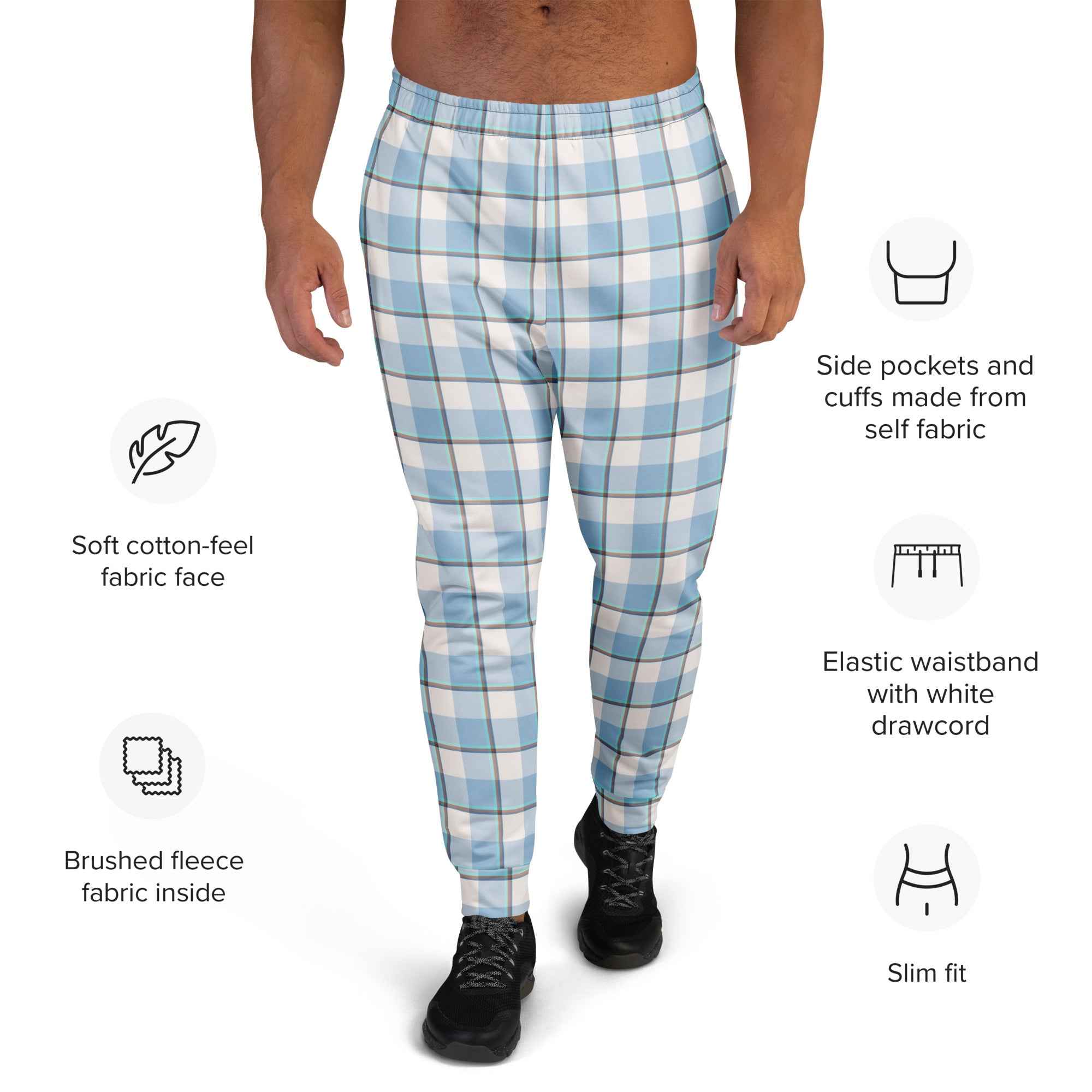Pink Cloud and Blue Lagoon Plaid Men's Joggers - Scottish Squares