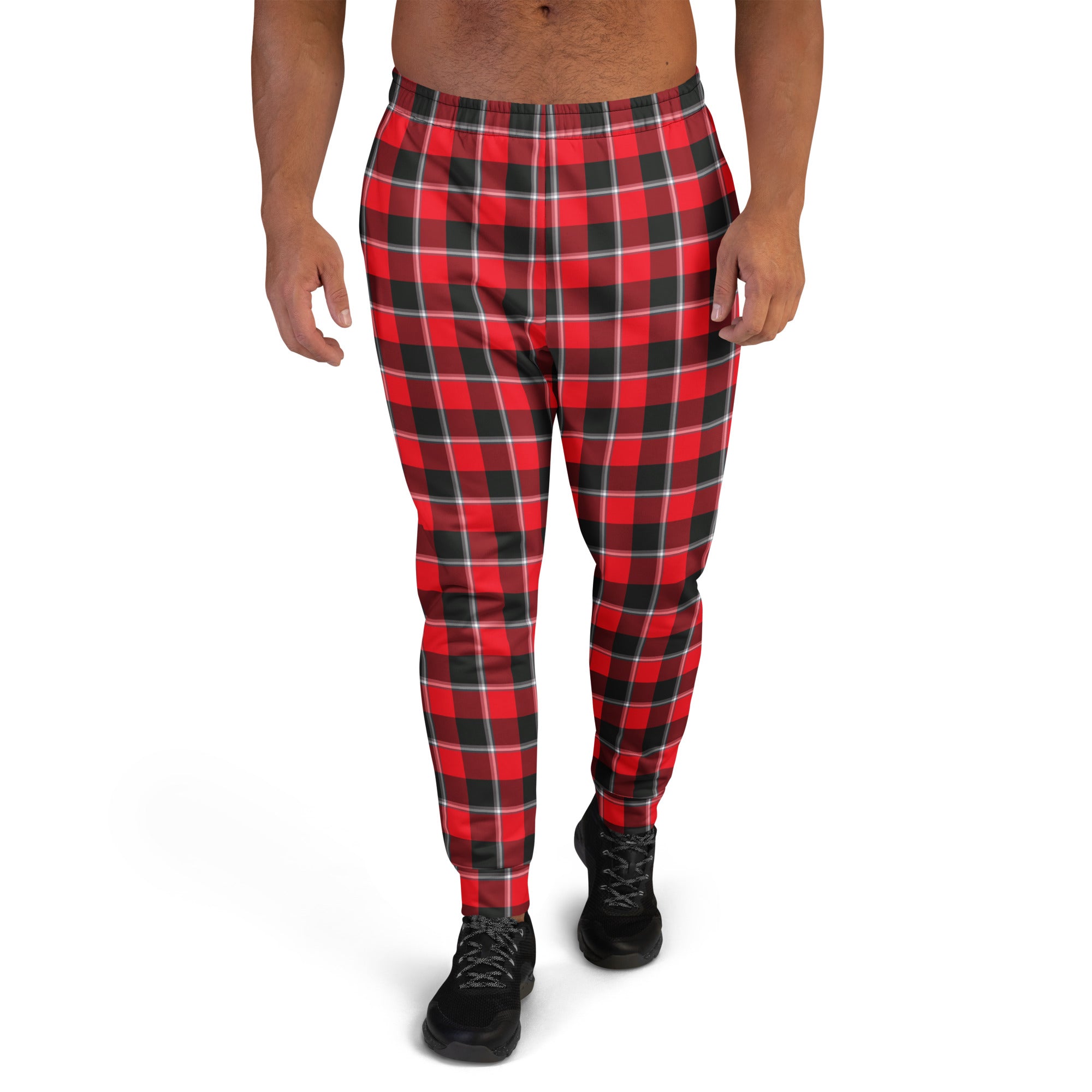 Red Ribbon and Heavy Metal Plaid Men's Joggers - Scottish Squares