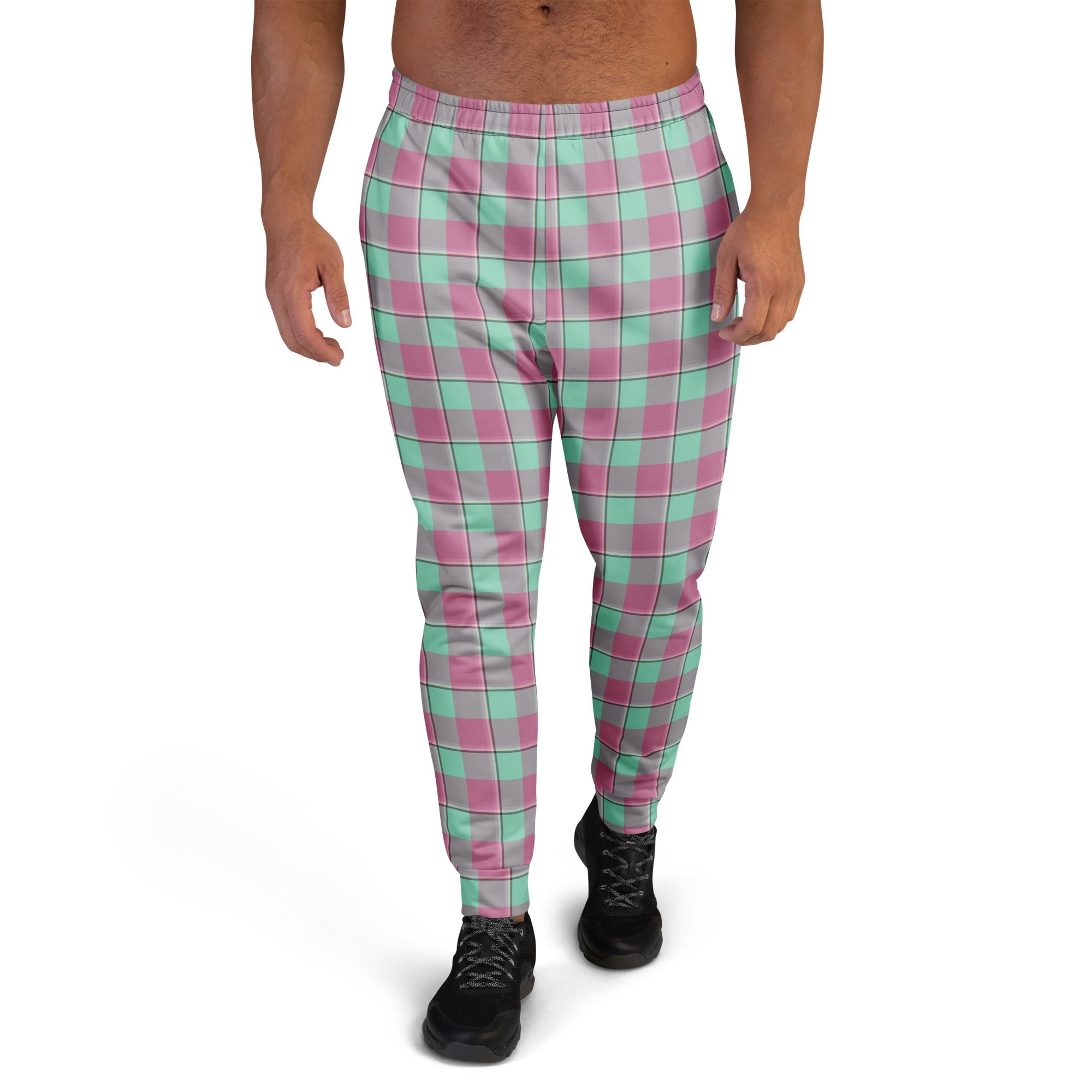 Vista Blue and Turkish Rose Plaid Men's Joggers - Scottish Squares