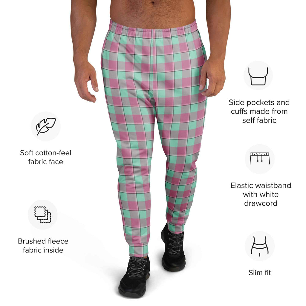 Vista Blue and Turkish Rose Plaid Men's Joggers - Scottish Squares