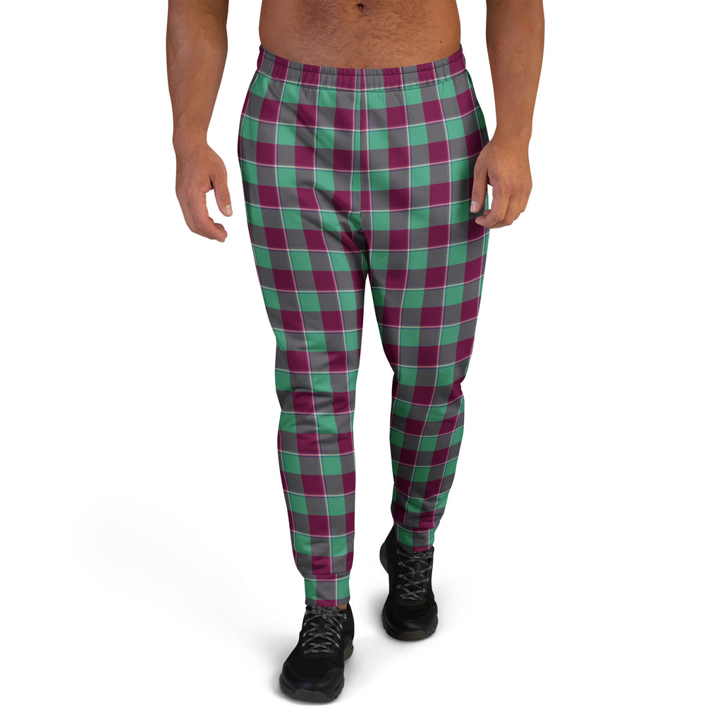 Ocean Green and Mulberry Wood Plaid Men's Joggers - Scottish Squares