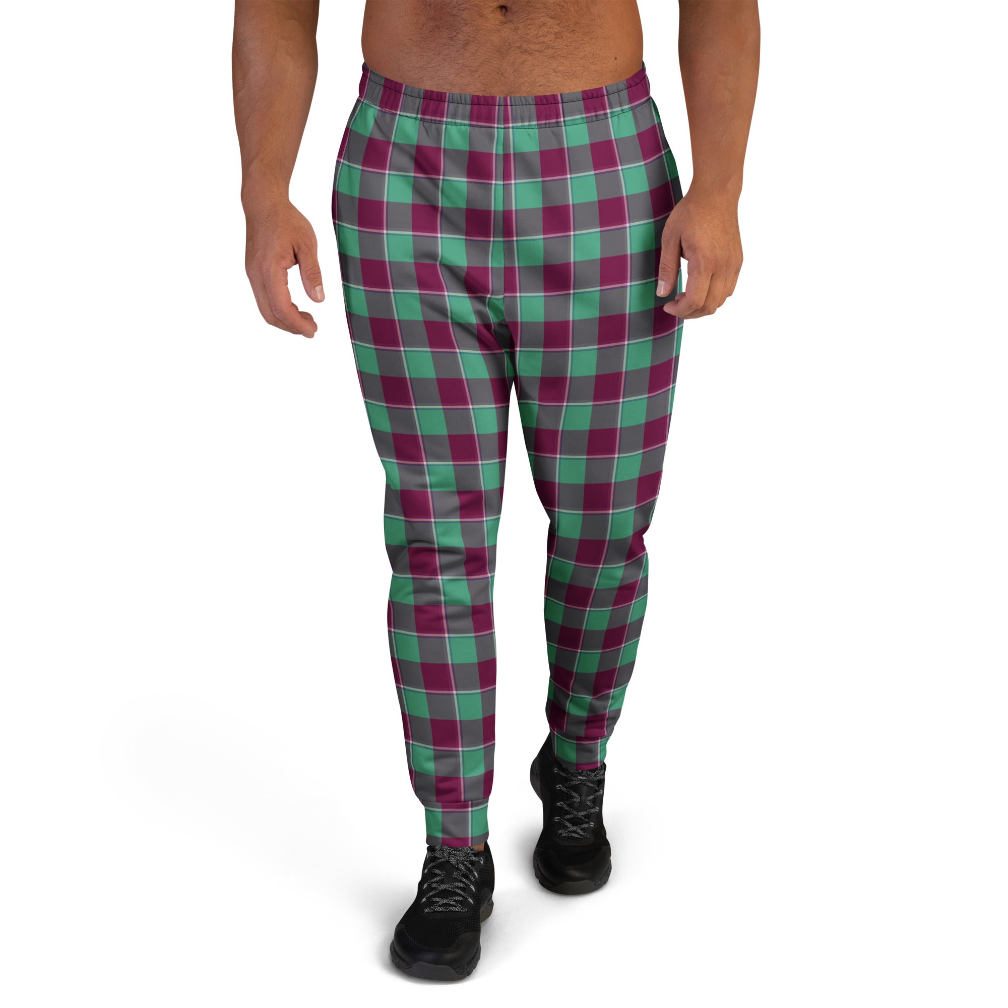 Ocean Green and Mulberry Wood Plaid Men's Joggers - Scottish Squares