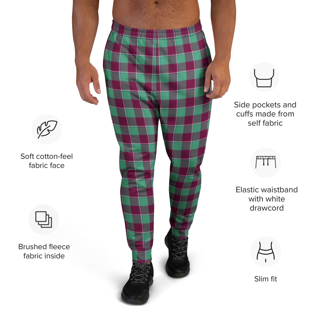 Ocean Green and Mulberry Wood Plaid Men's Joggers - Scottish Squares