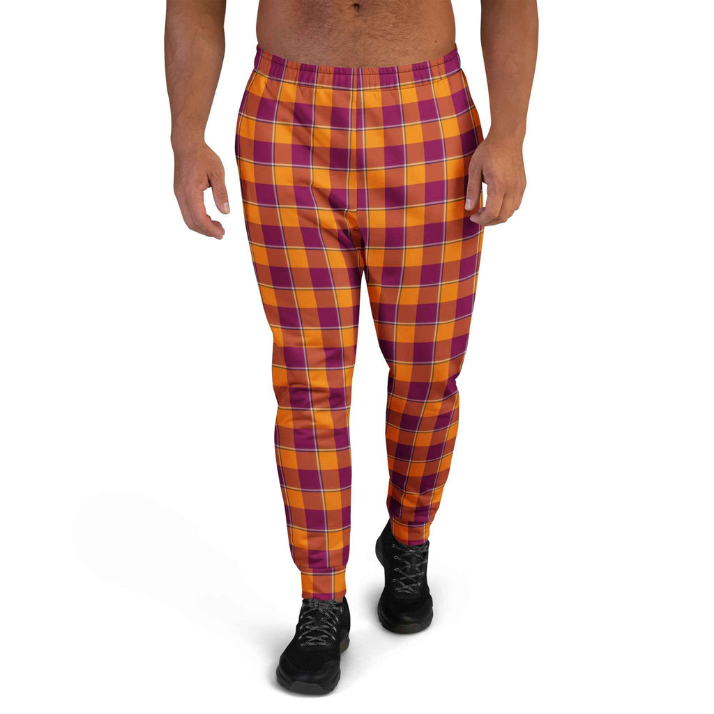 Tahiti Gold and Rose Bud Cherry Plaid Men's Joggers - Scottish Squares
