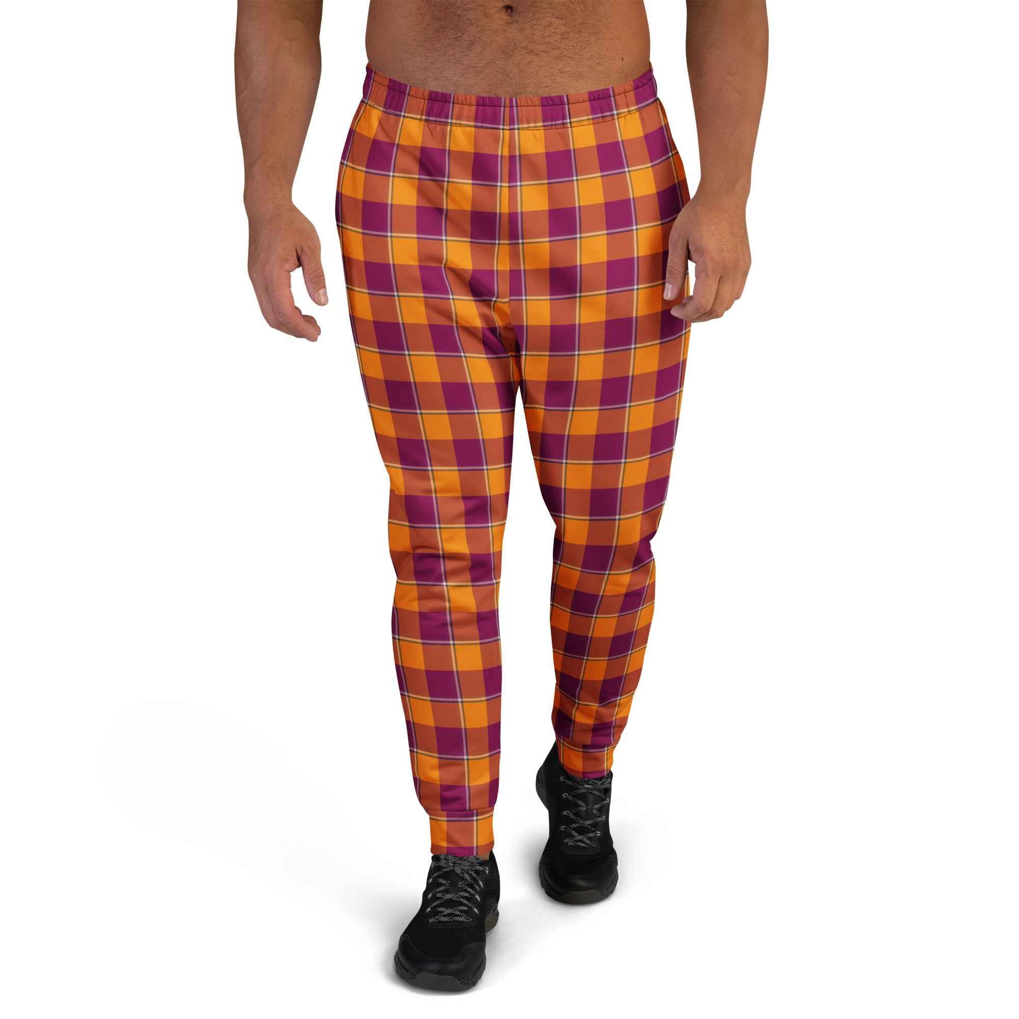 Tahiti Gold and Rose Bud Cherry Plaid Men's Joggers - Scottish Squares