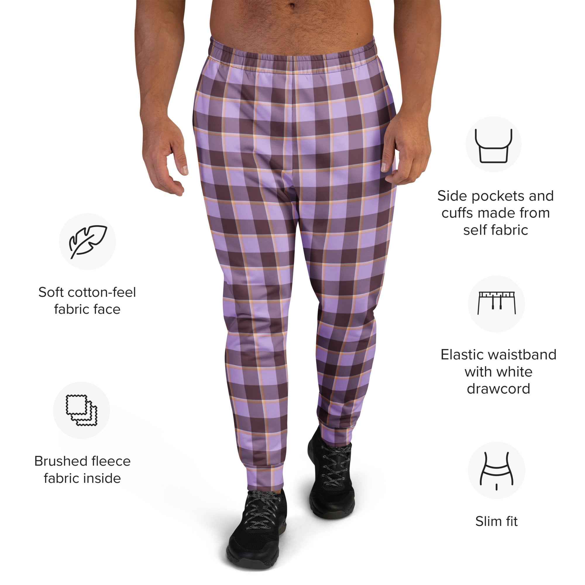 Light Wisteria and Livid Brown Plaid Men's Joggers - Scottish Squares