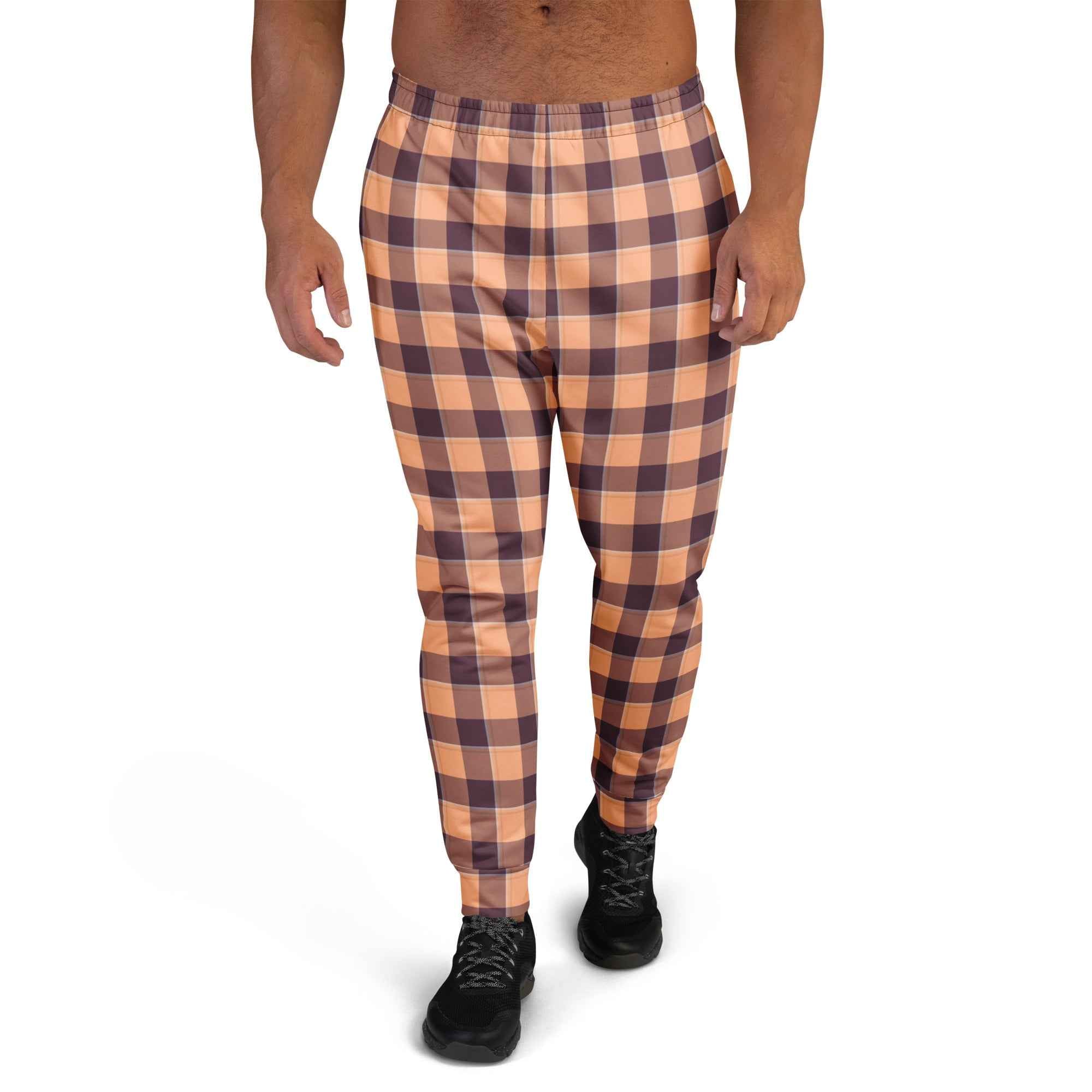 Hit Pink and Livid Brown Plaid Men's Joggers - Scottish Squares