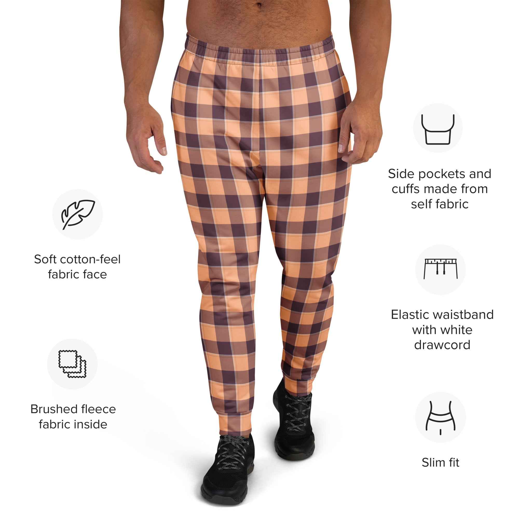 Hit Pink and Livid Brown Plaid Men's Joggers - Scottish Squares