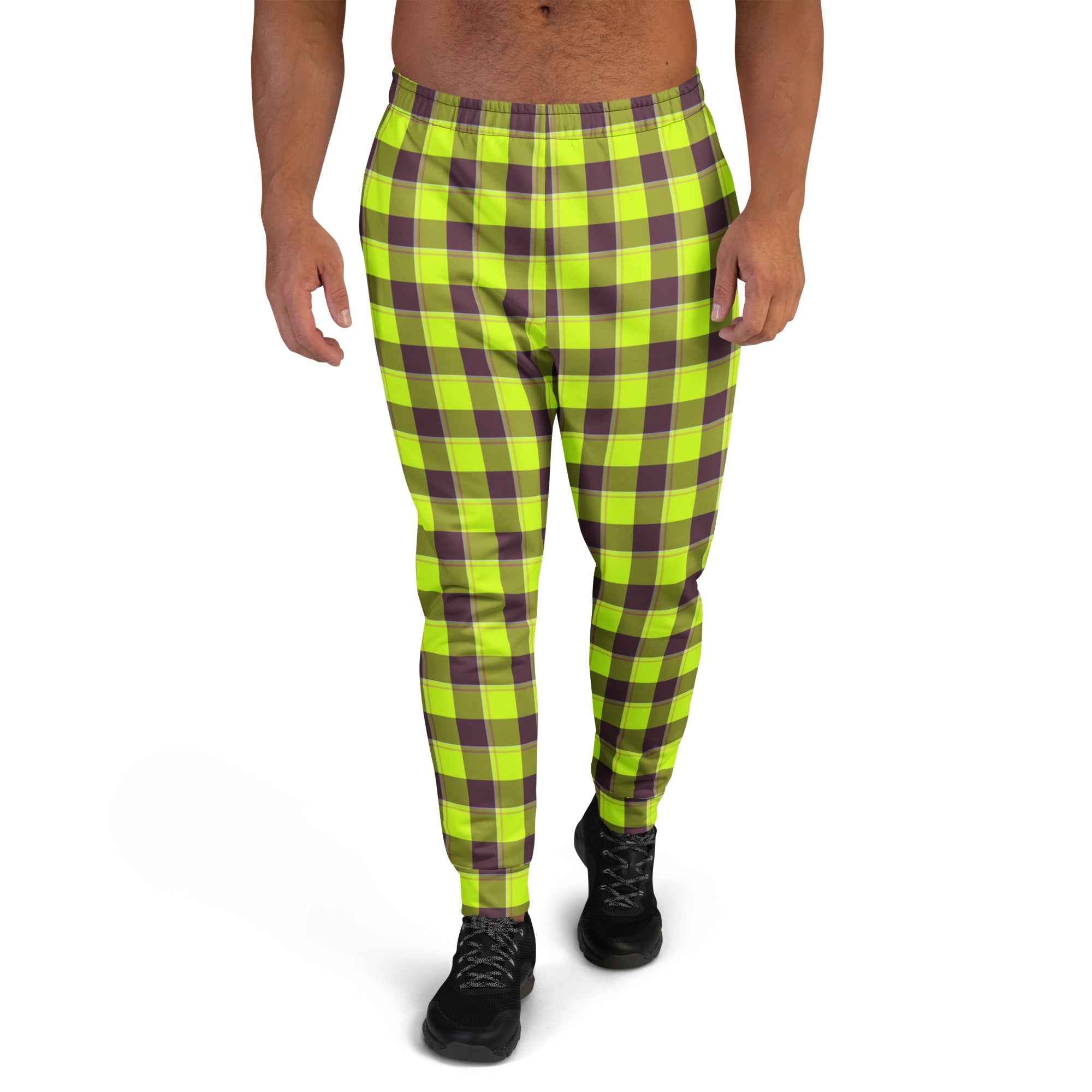 Electric Lime and Livid Brown Plaid Men's Joggers - Scottish Squares