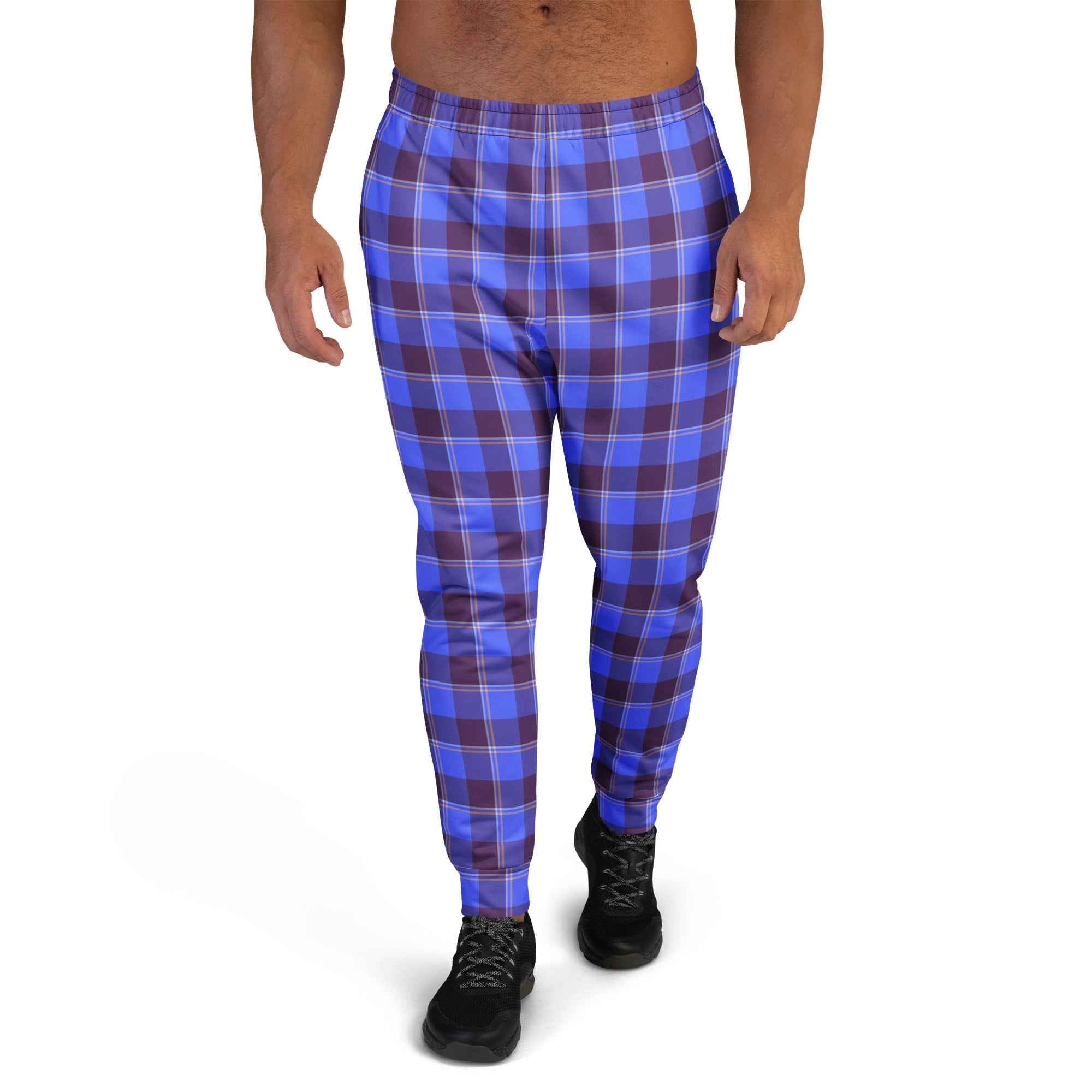 Cornflower Blue and Livid Brown Plaid Men's Joggers - Scottish Squares
