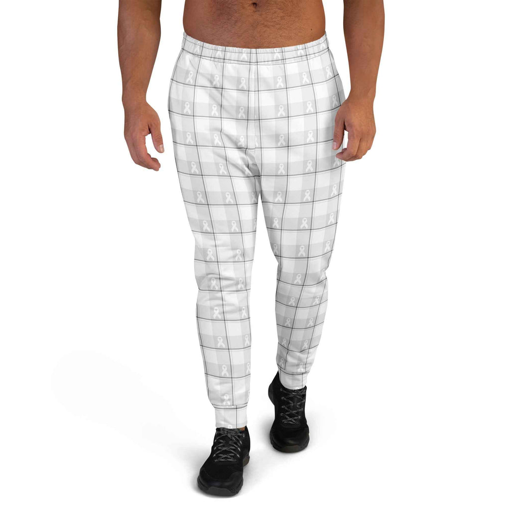 Men's Joggers Lung Cancer Awareness Plaid, White Ribbon, Supportive Gift 3XL - Scottish Squares