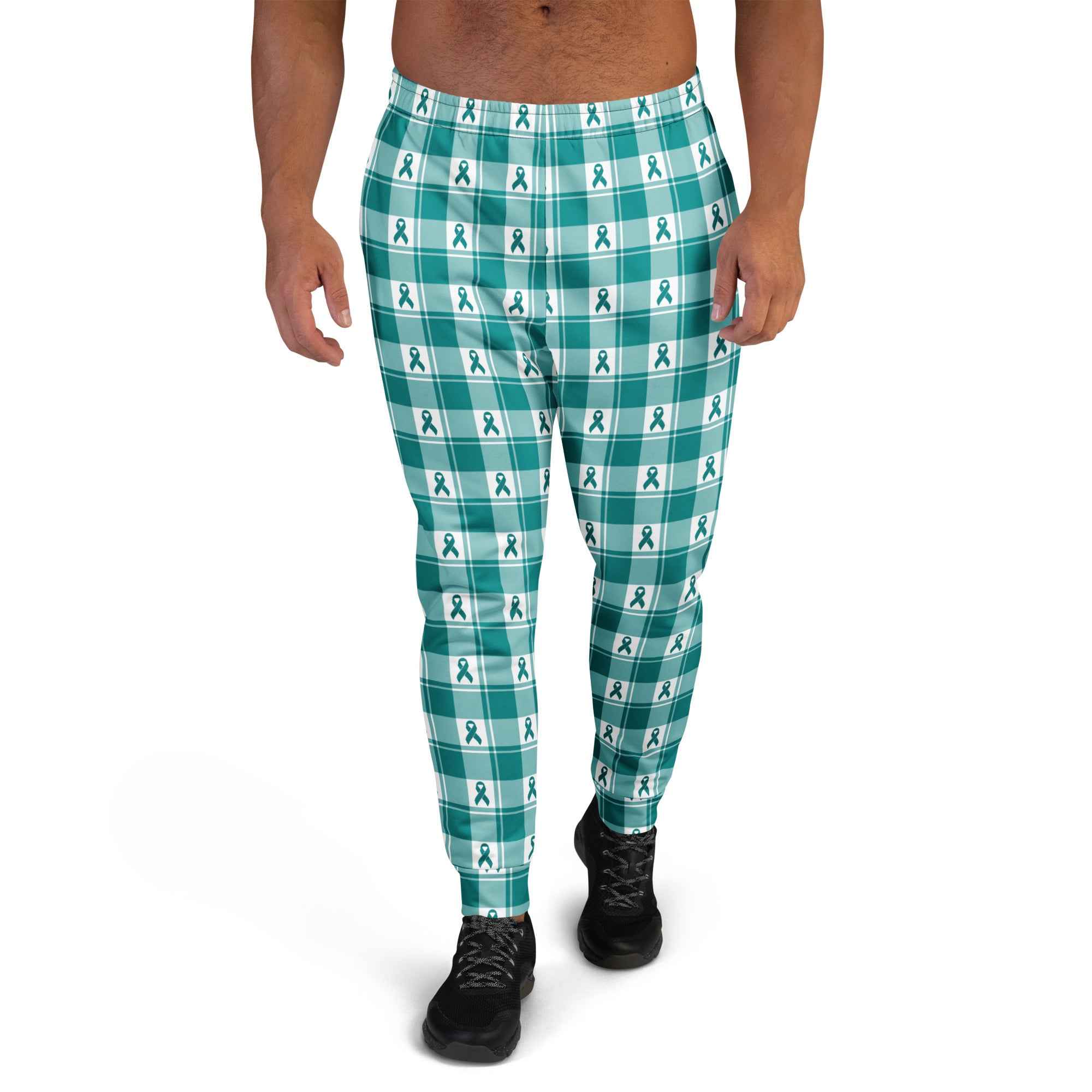 Men's Joggers Cervical Cancer Awareness Plaid, Teal Ribbon, Supportive Gift 3XL - Scottish Squares