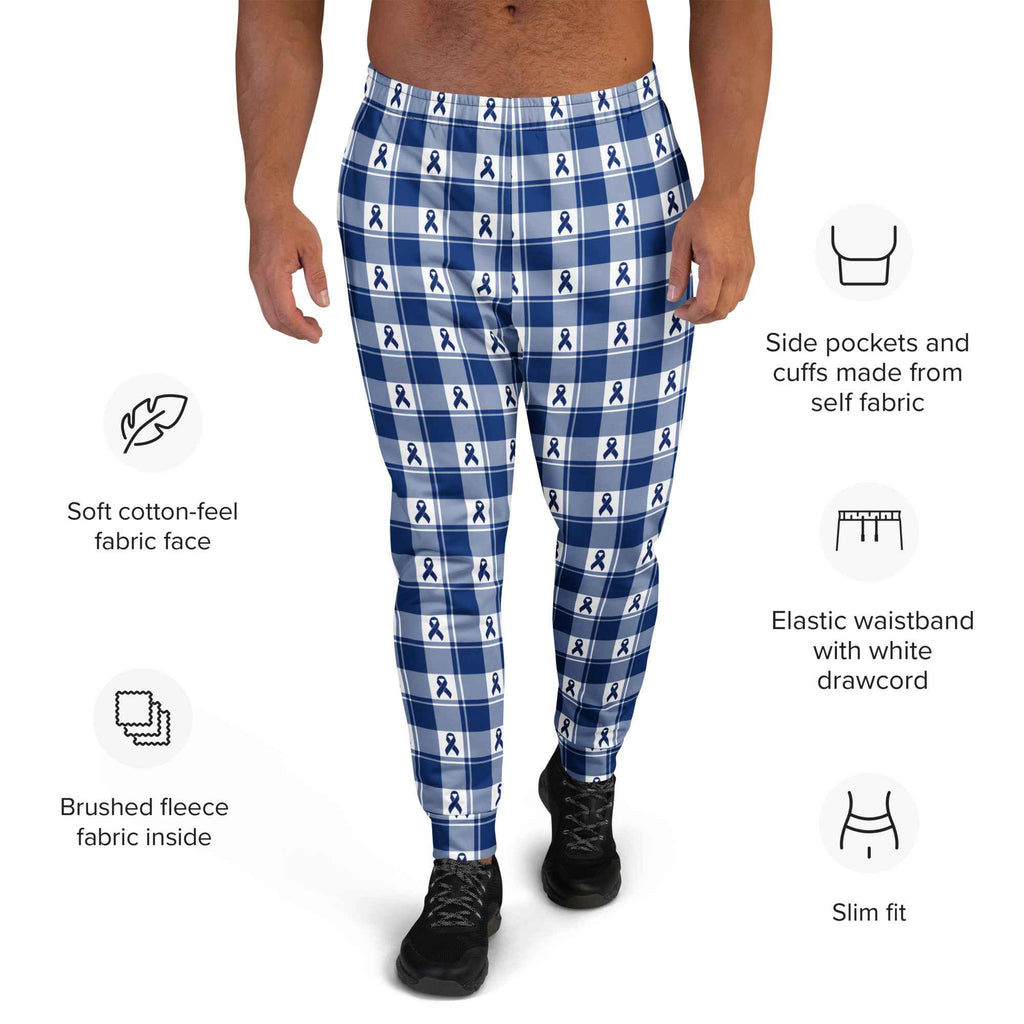 Men's Joggers Colorectal Cancer Awareness Plaid, Dark Blue Ribbon, Supportive Gift - Scottish Squares